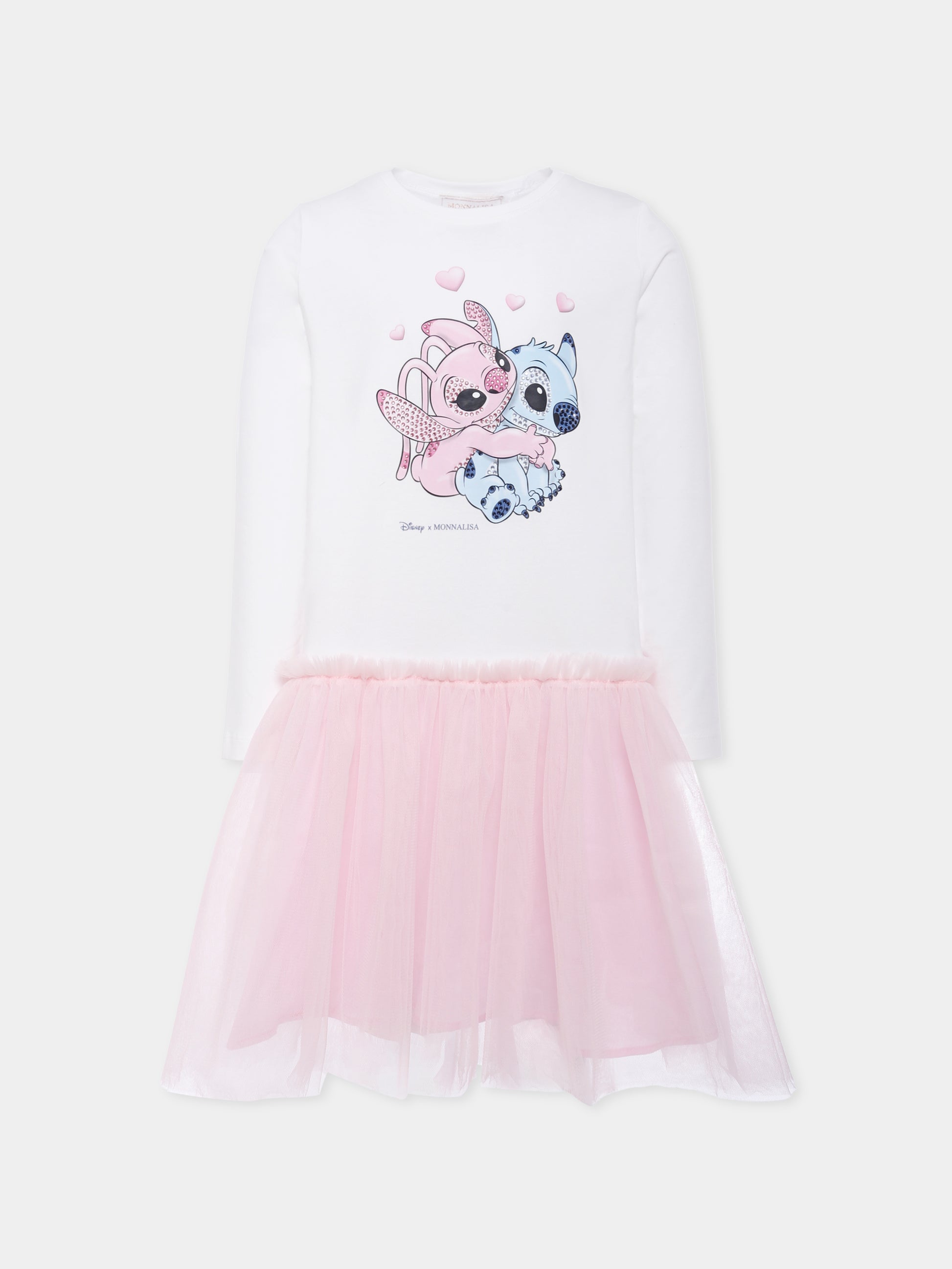 Vestito bianco per bambina con Stitch & Angel,Monnalisa,19F903 6013 0190