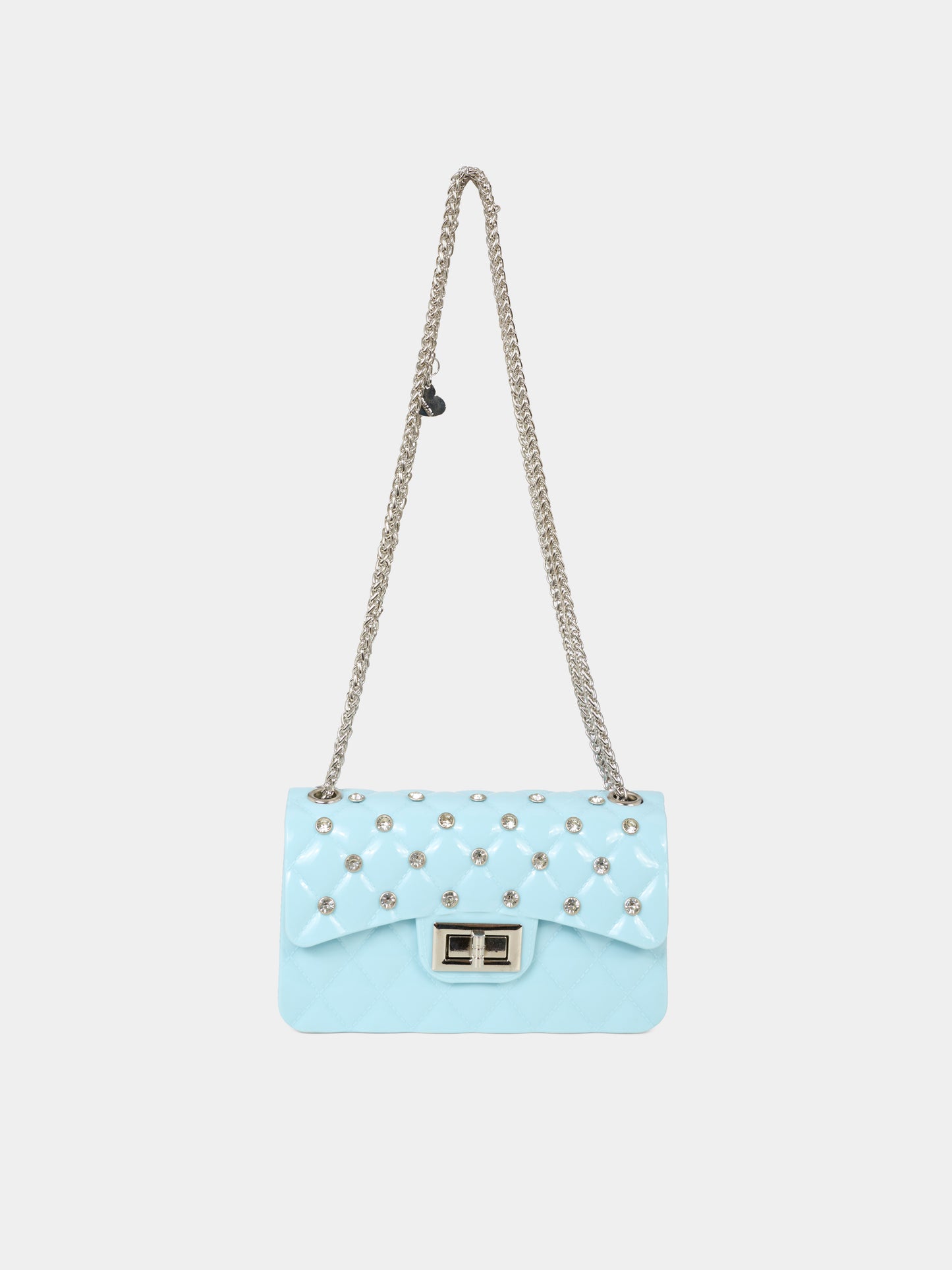 Borsa celeste per bambina con castoni,Monnalisa,17F002   6072   0058