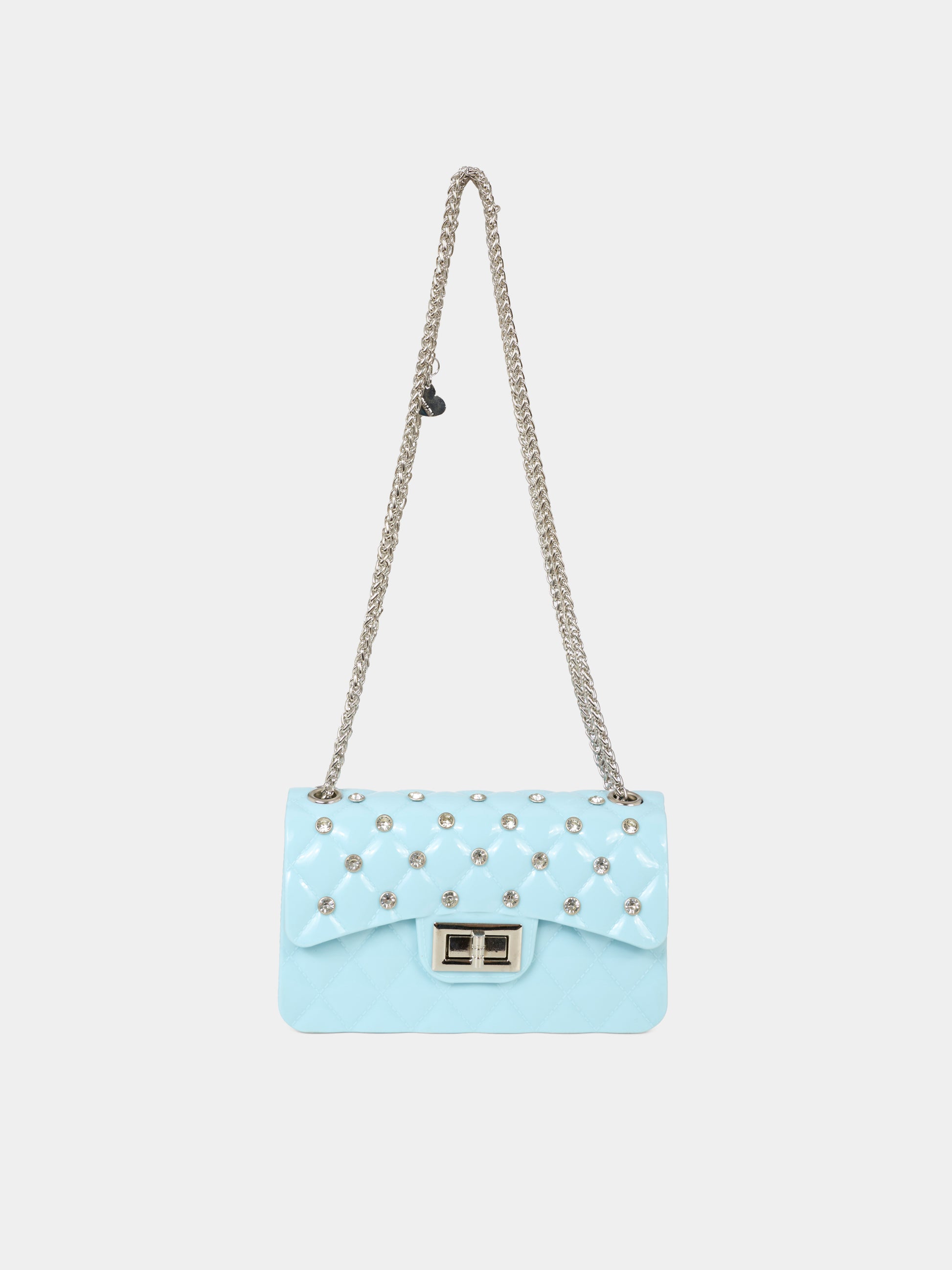 Borsa celeste per bambina con castoni,Monnalisa,17F002   6072   0058