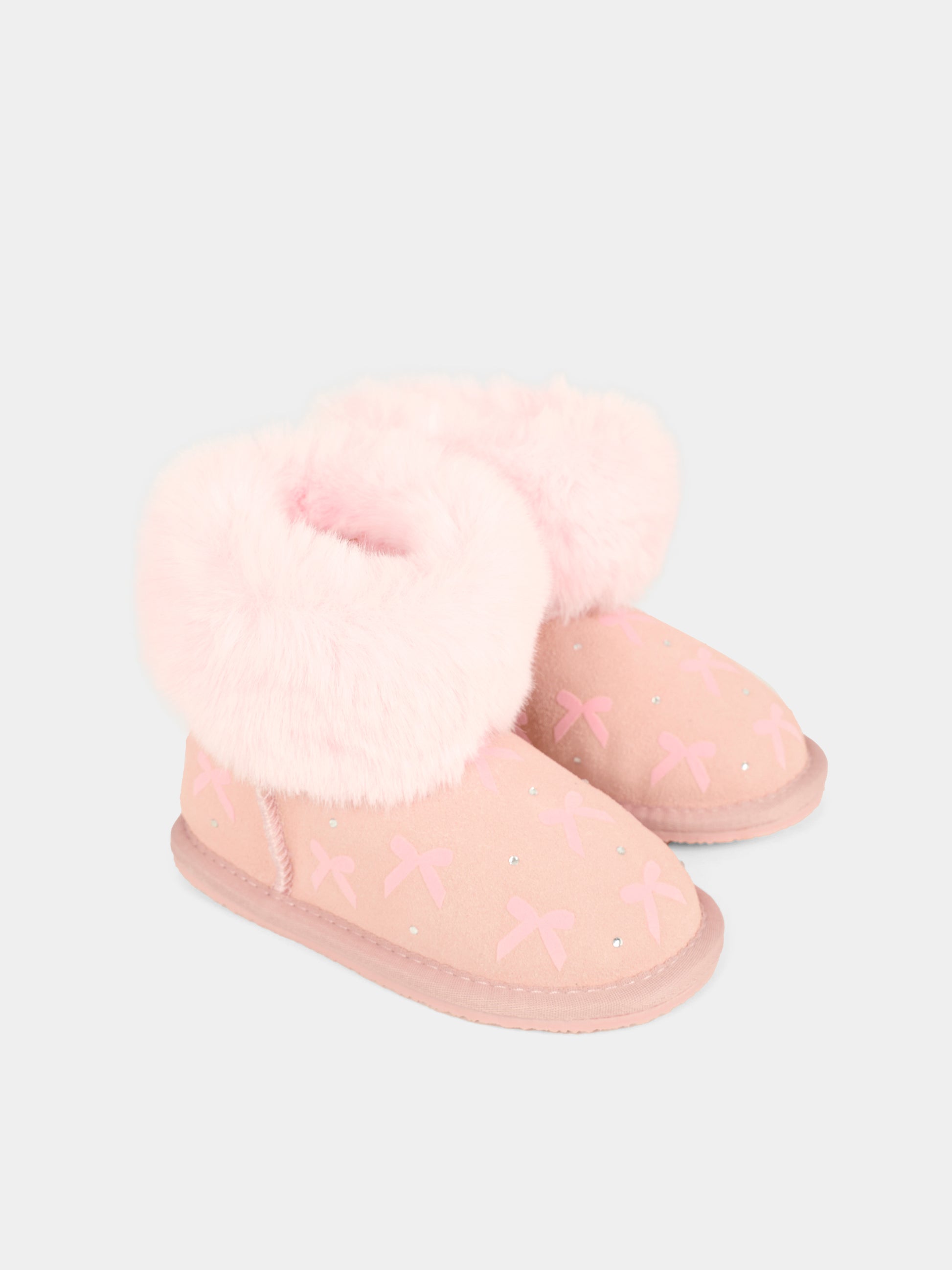 Stivaletti rosa per bambina con fiocchi e strass,Monnalisa,83F000 6702 091C