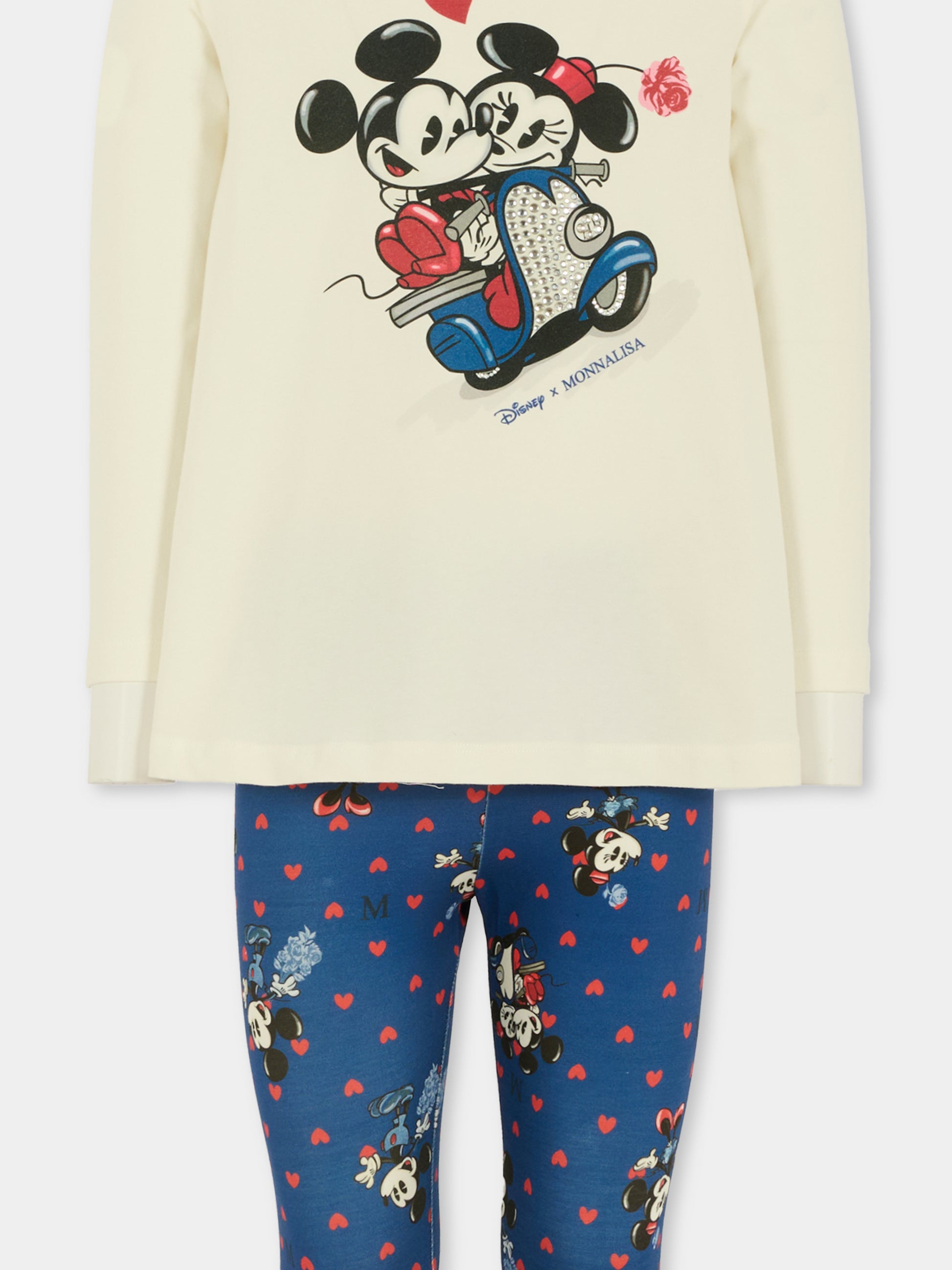 Completo avorio per bambina con Minnie e Topolino,Monnalisa,19F502 6003 0156