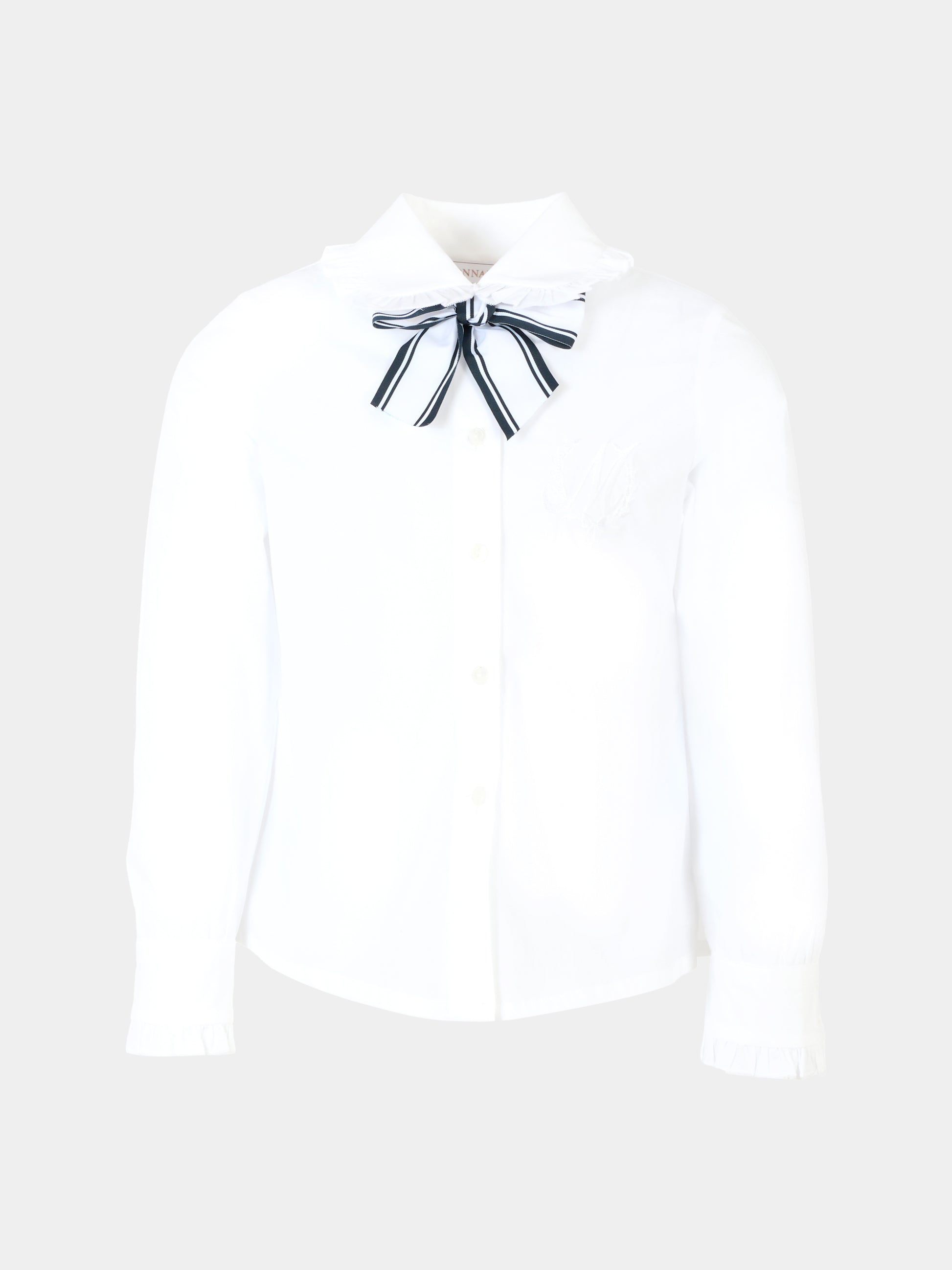 Camicia bianca per bambina con fiocco,Monnalisa,18FCAS 6153 9956