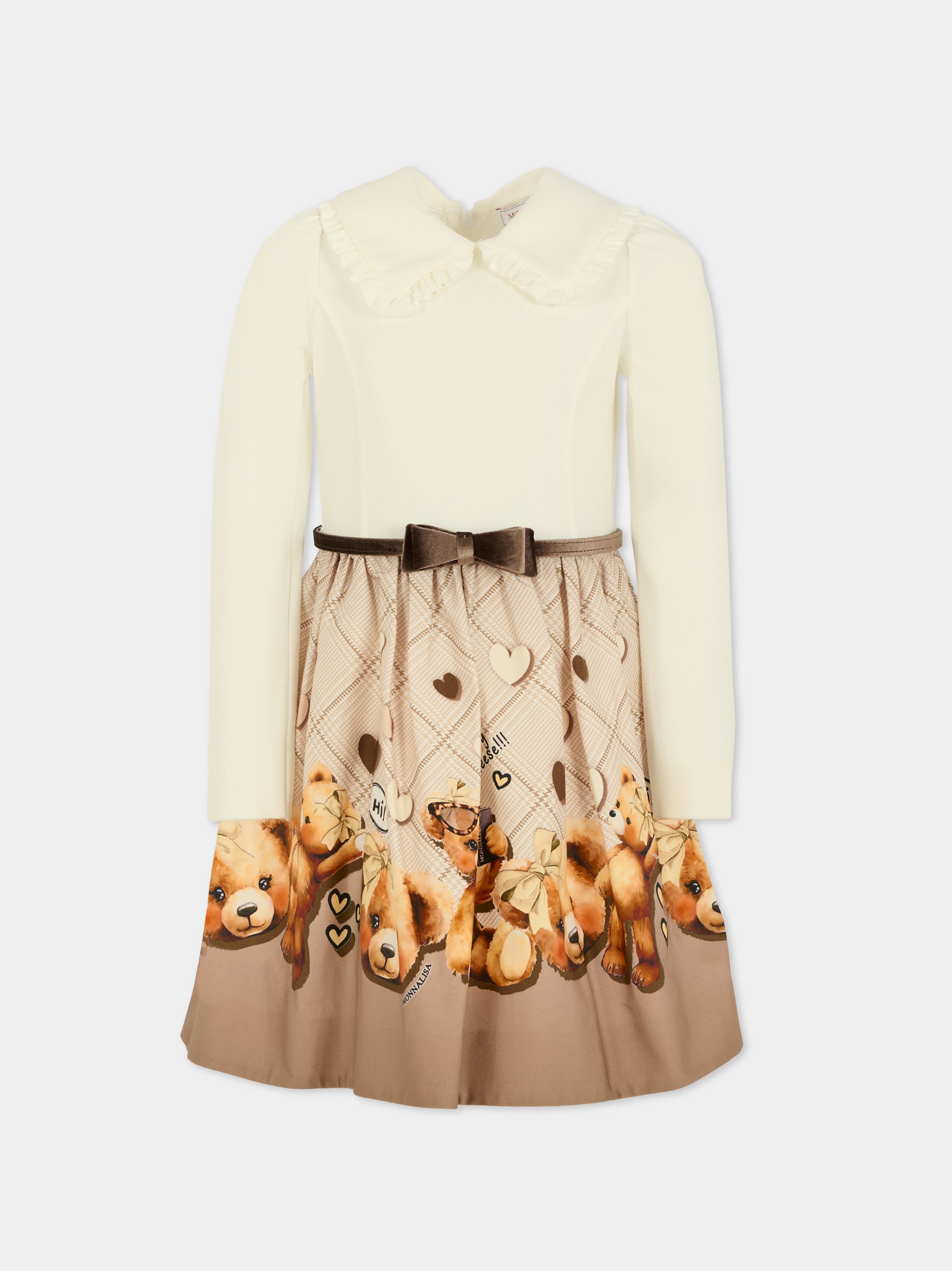 Vestito beige per bambina con orsetti,Monnalisa,11F915 6603 0106