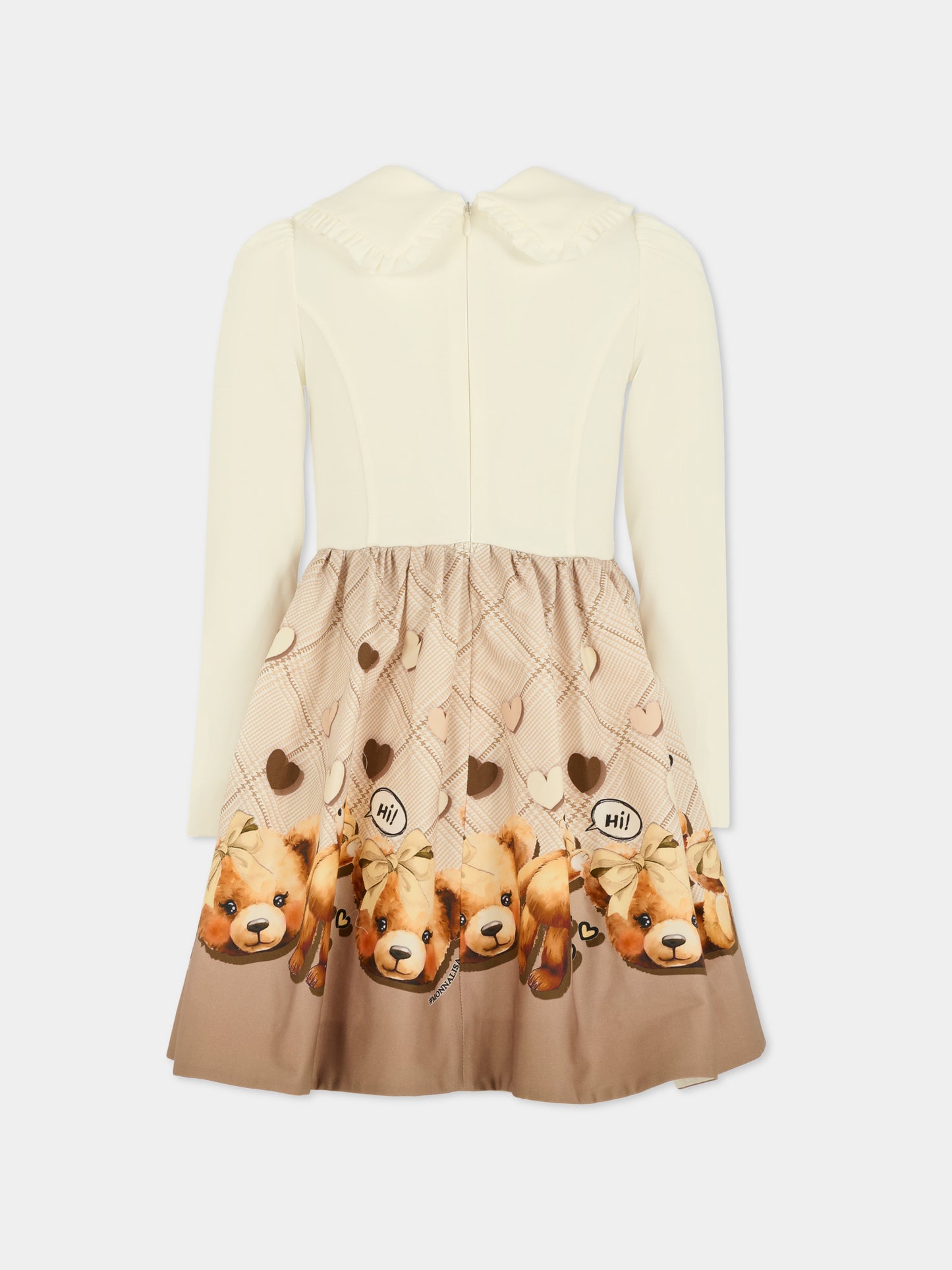 Vestito beige per bambina con orsetti,Monnalisa,11F915 6603 0106