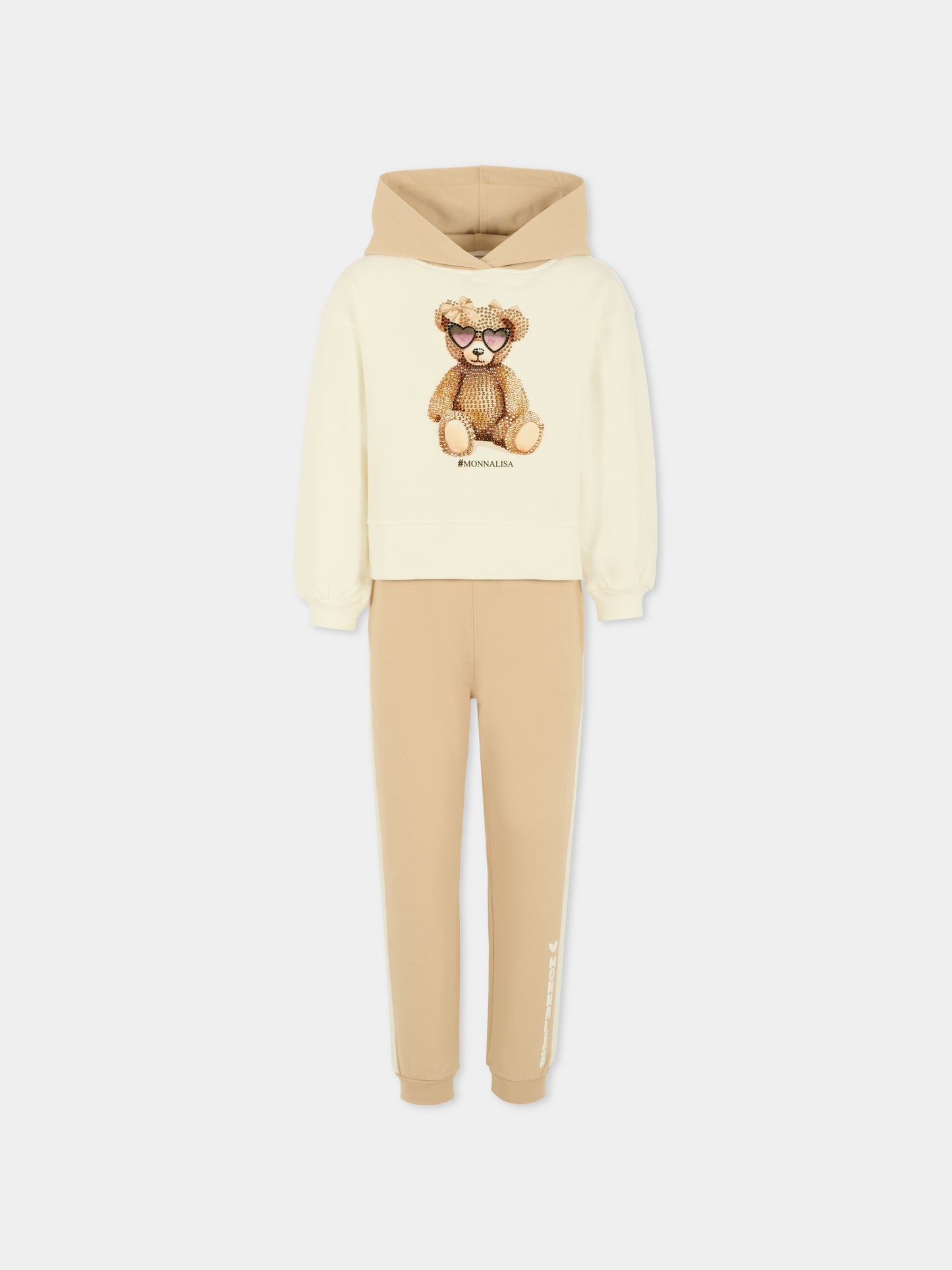 Completo beige per bambina con orsetto,Monnalisa,19F500 6004 0102