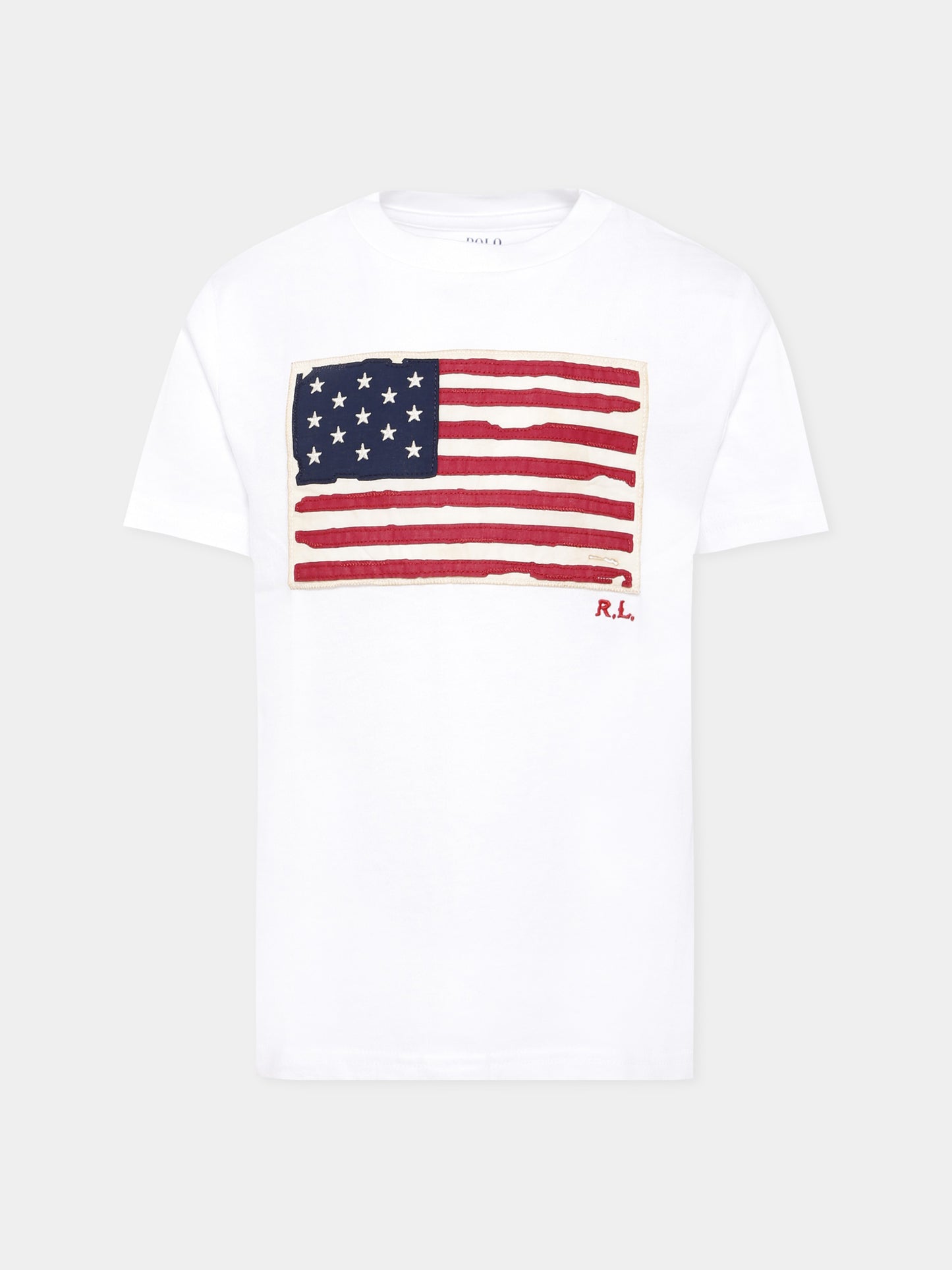 T-shirt bianca per bambini con badiera americana,Ralph Lauren Kids,843794004
