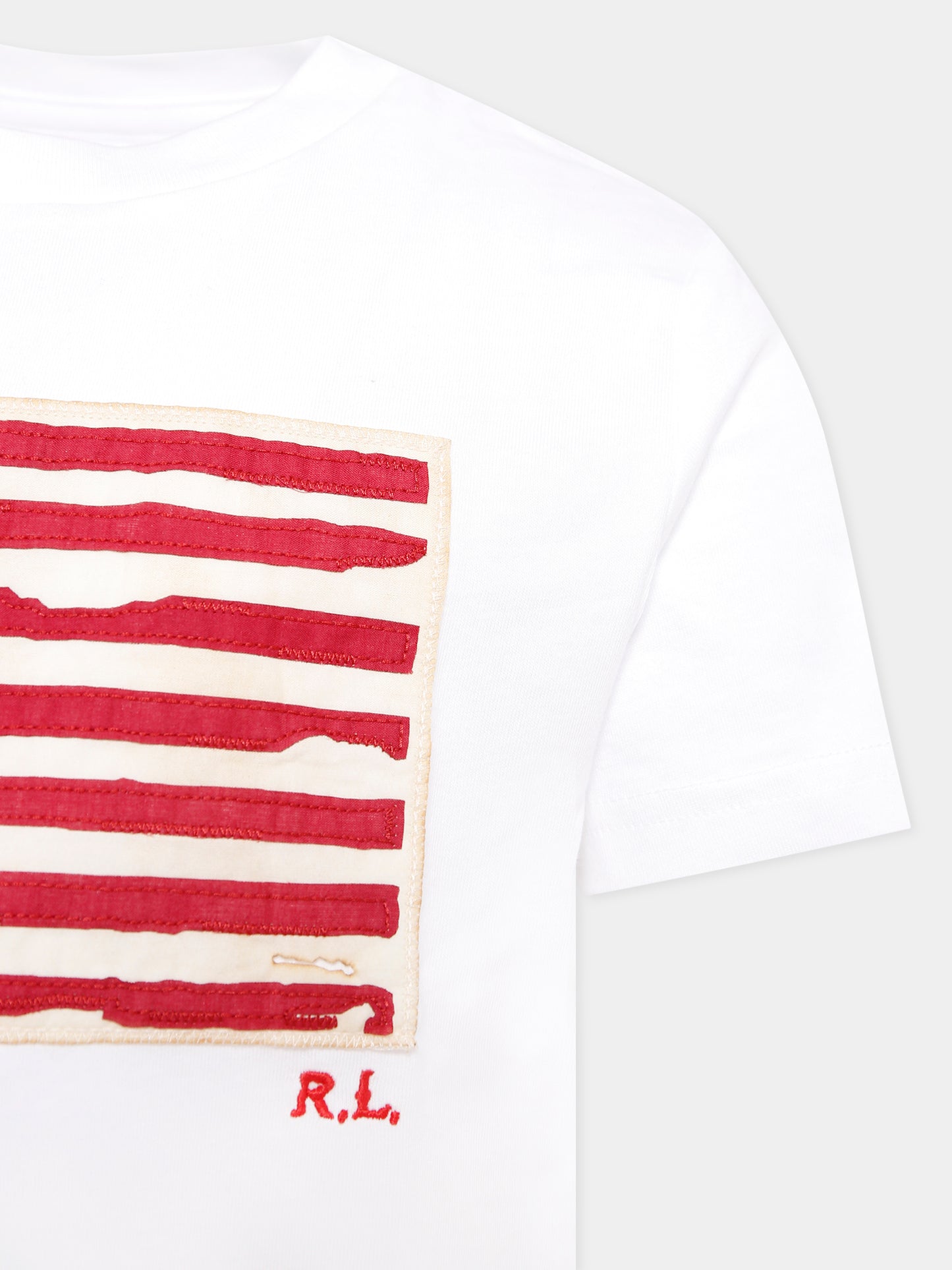 T-shirt bianca per bambini con badiera americana,Ralph Lauren Kids,843794004