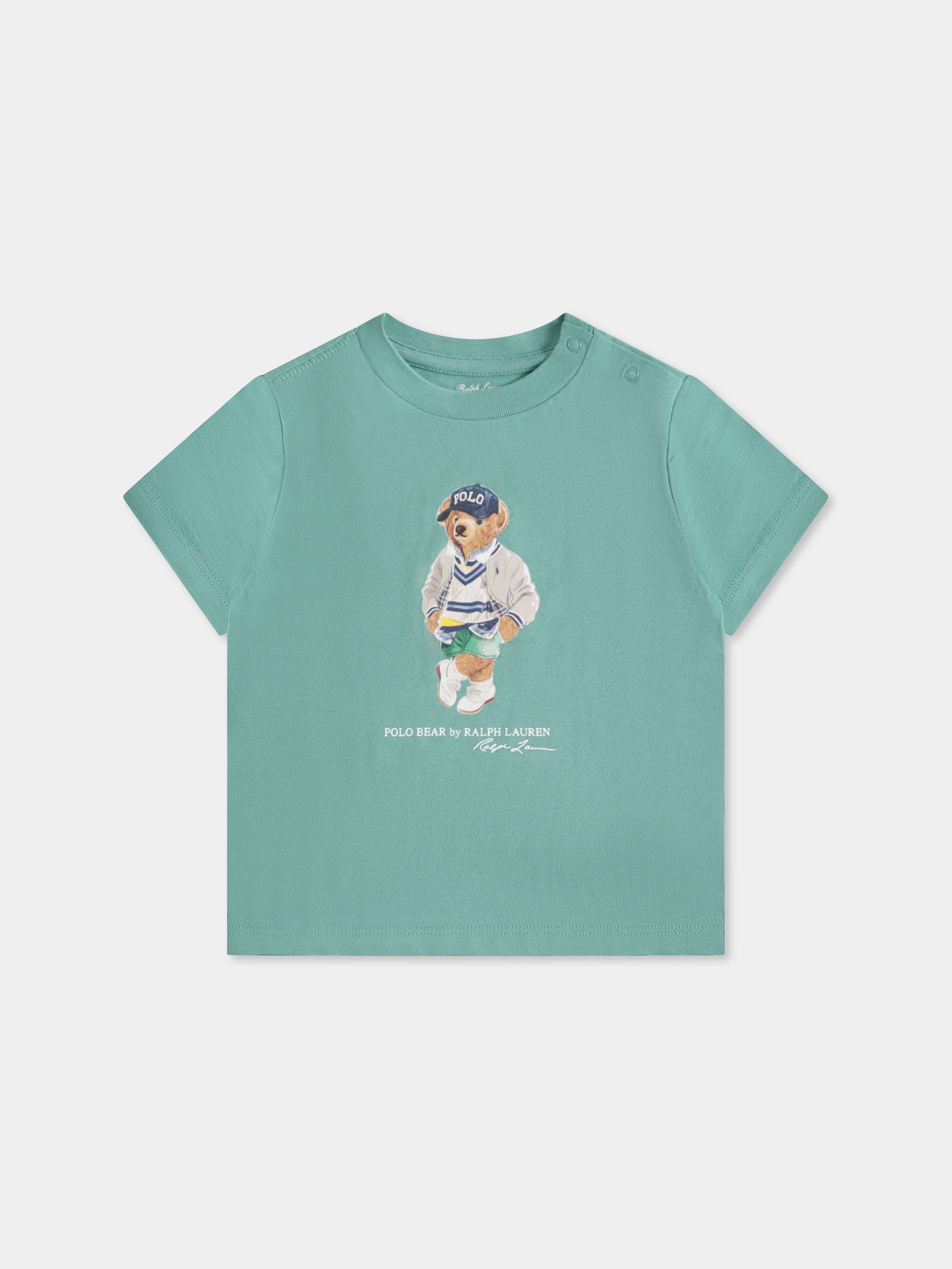 T-shirt verde per neonato con Polo Bear