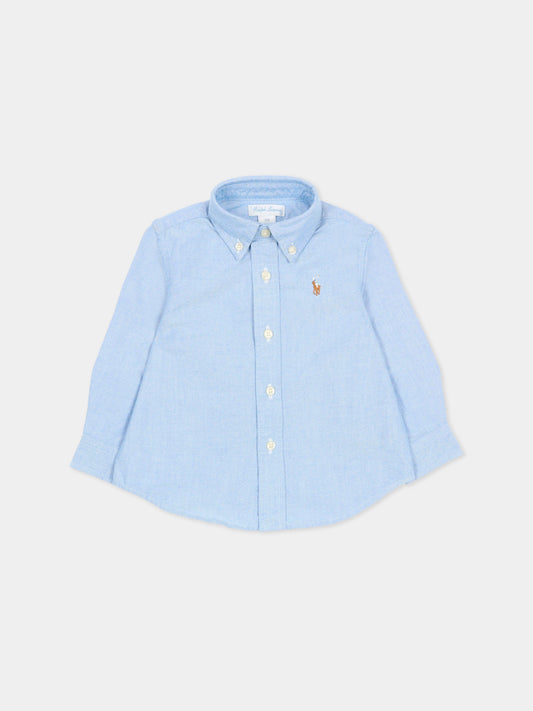 Camicia blu per neonato con cavallino,Ralph Lauren Kids,677133002