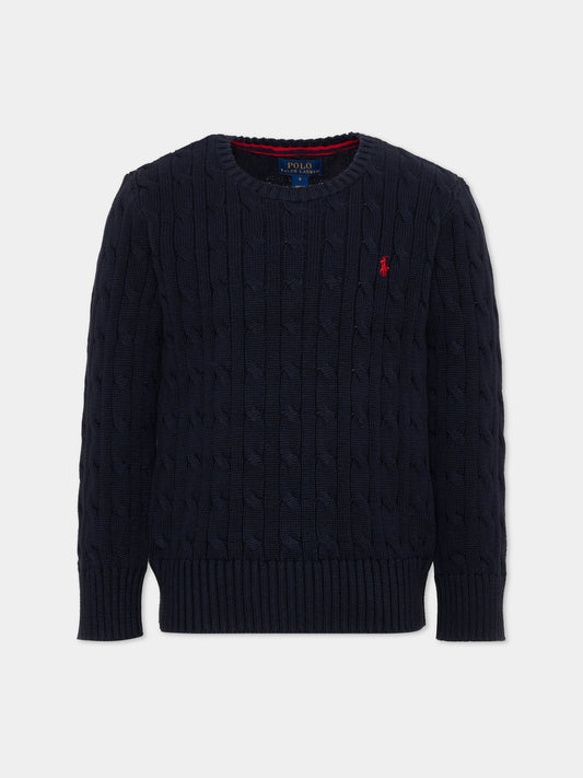 Maglione blu per bambino con cavallino,Ralph Lauren Kids,702674060