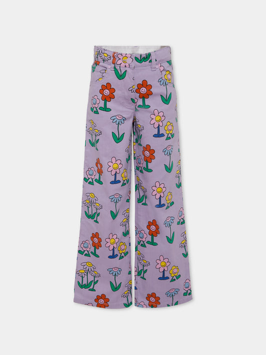 Pantaloni lilla per bambina con fiori all over,Stella Mccartney Kids,TX6A70 Z3106 522MC