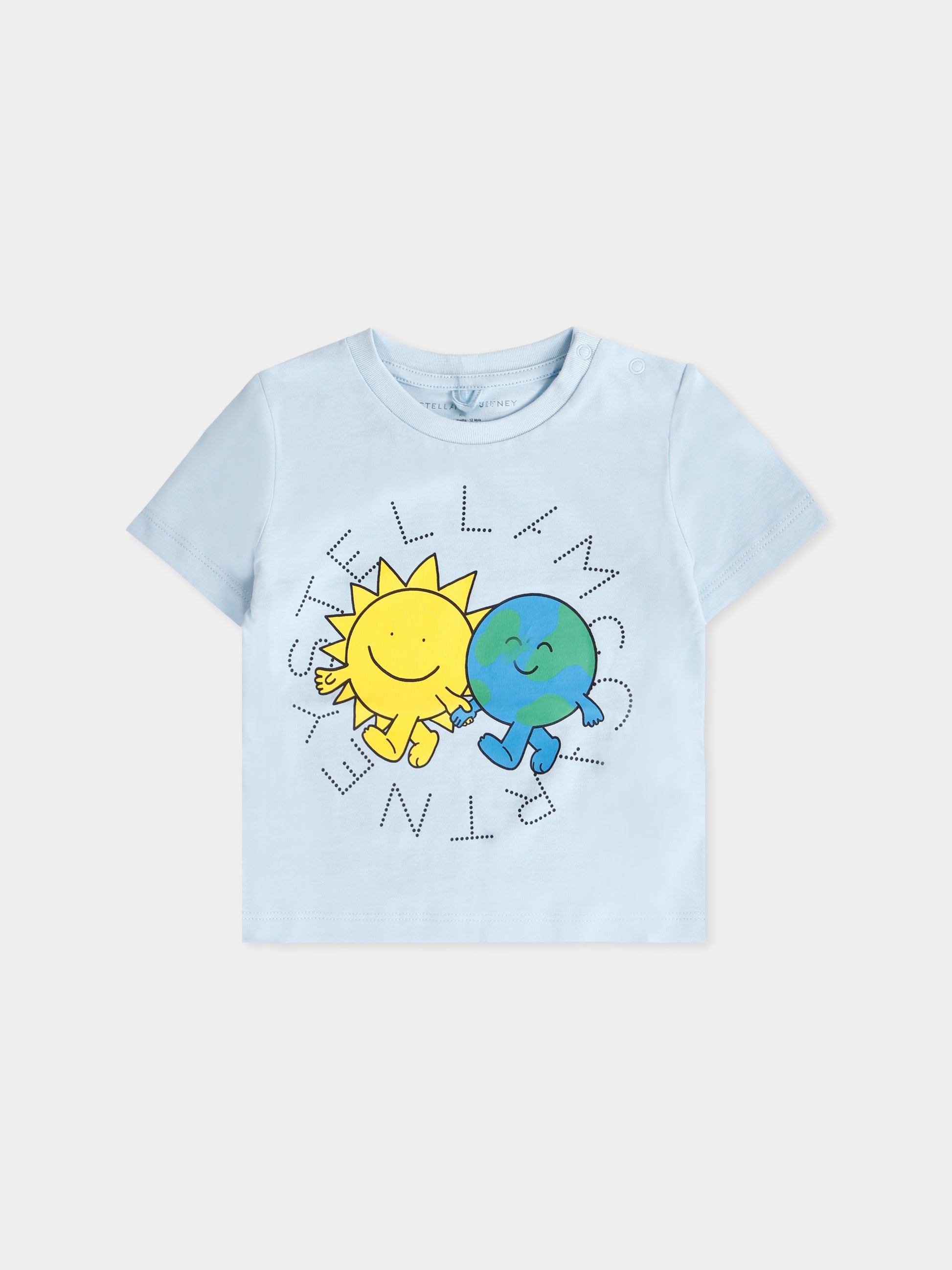 T-shirt azzurra per neonato con sole e terra,Stella Mccartney Kids,TX8531 Z0434 60R