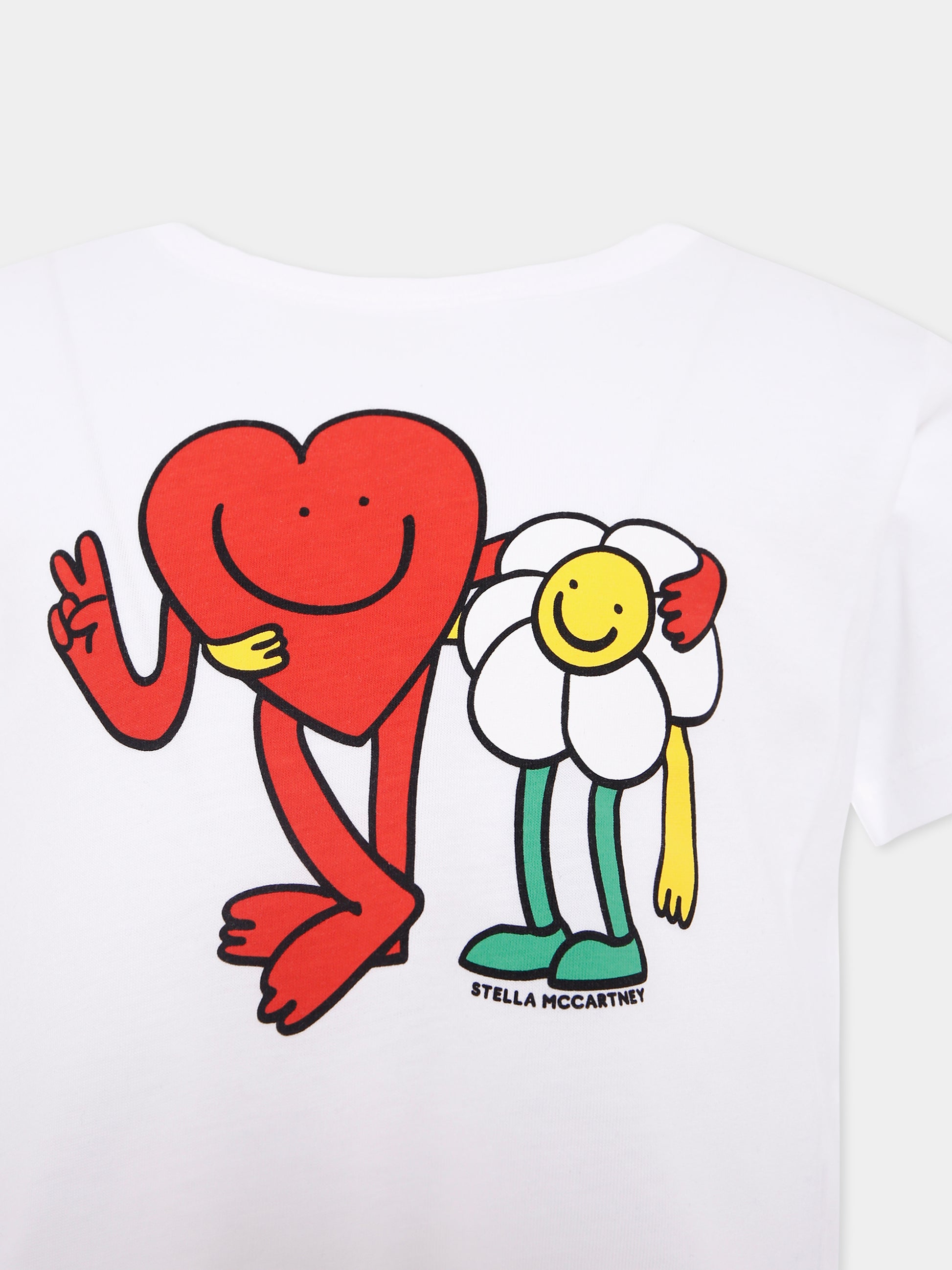 T-shirt bianca per bambina con stampa cuore e margherita,Stella Mccartney Kids,TX8A41 Z0434 100