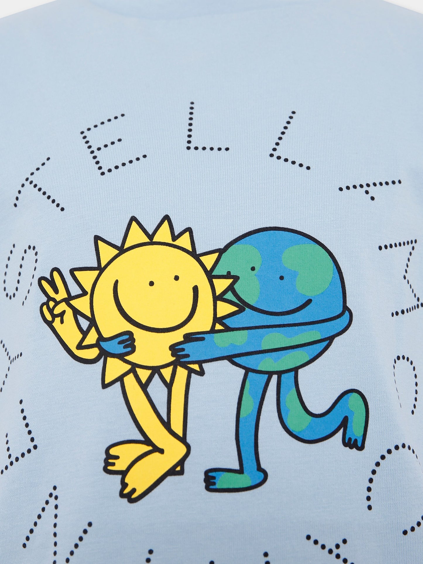 T-shirt celeste per bambino con sole e mondo sorridenti,Stella Mccartney Kids,TX8Q01 Z0434 670