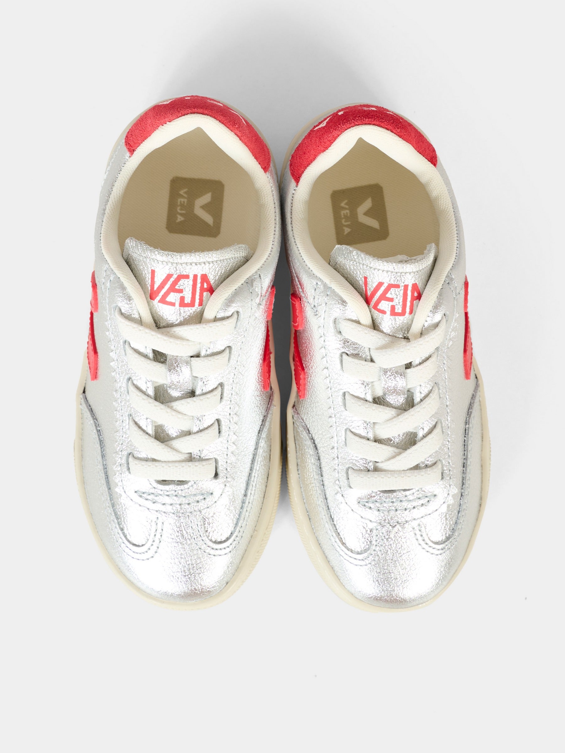 Sneakers argentate per bambina con logo rosso,Veja,SY2021183C