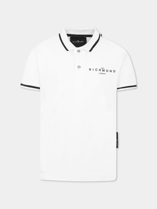 Polo bianca per bambino con logo,Richmond,RBP25010PO WHITE