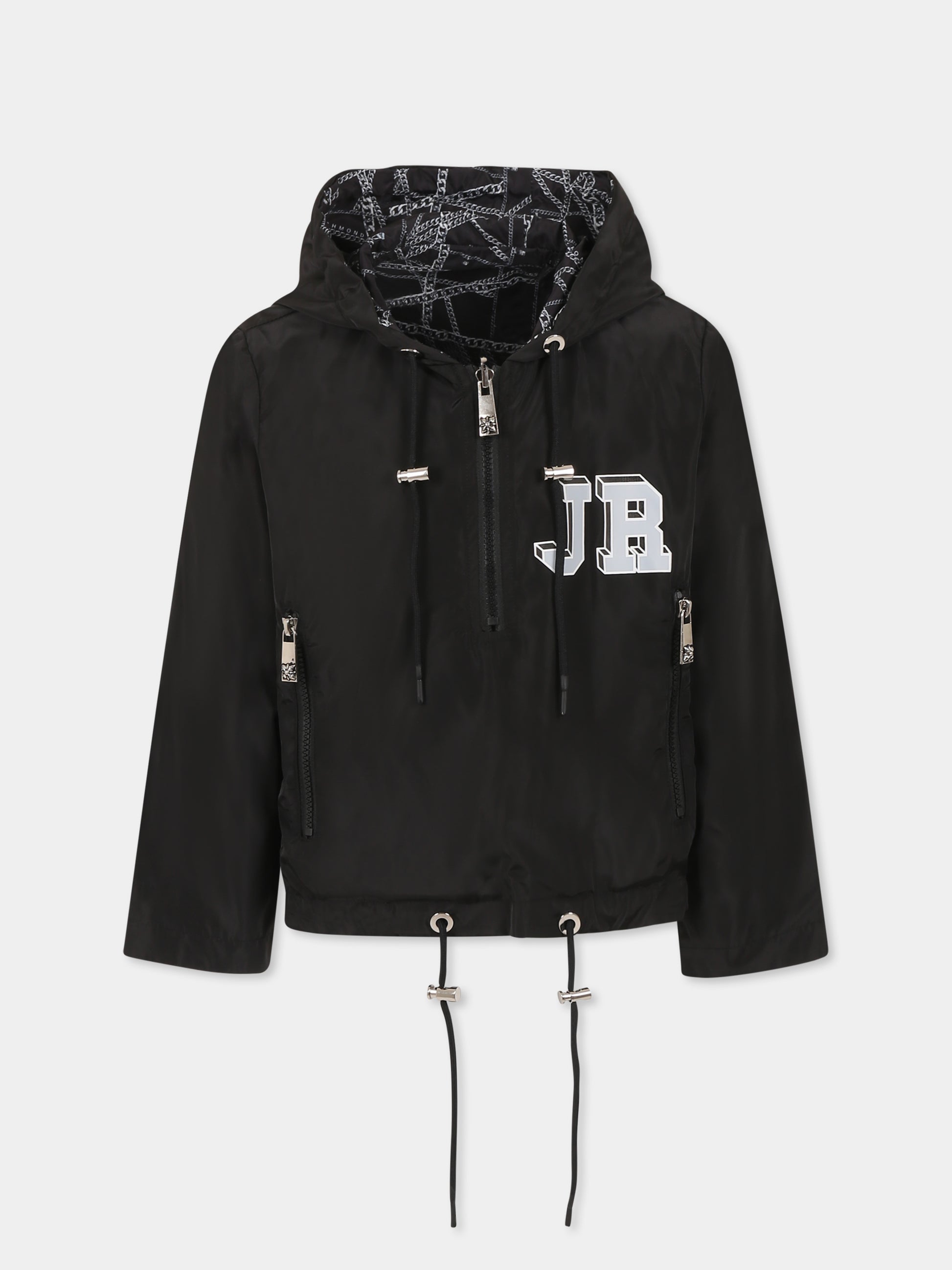 Giacca a vento reversibile nera per bambino con logo,Richmond,RBP25034KW BLK