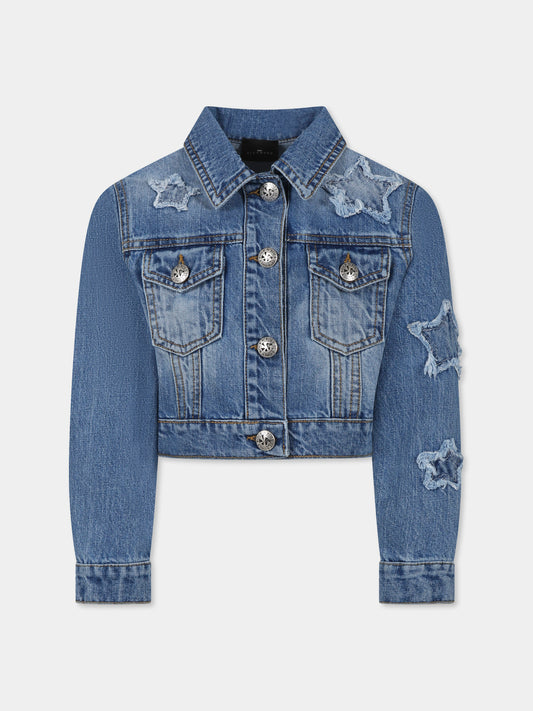 Giubbotto di jeans crop denim per bambina con stelle,Richmond,RGP25124GB DENIM BLUE LIGHT