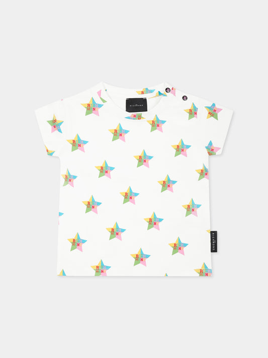 T-shirt bianca per neonata con stelle all over,Richmond,RIP25029TS RICHMOND STARS WHITE