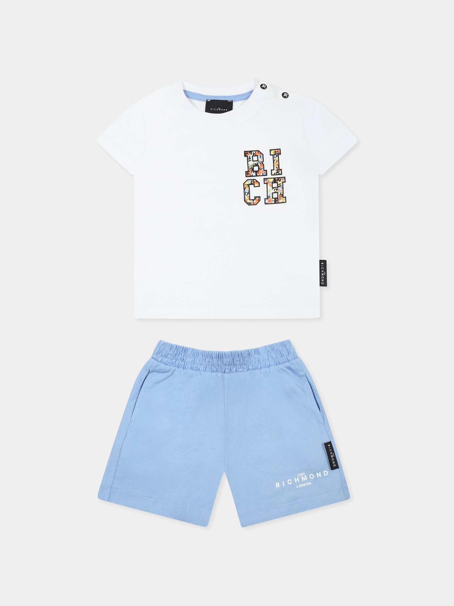 Completo celeste per neonato con logo,Richmond,RIP25050CJ COLOR BLOCK