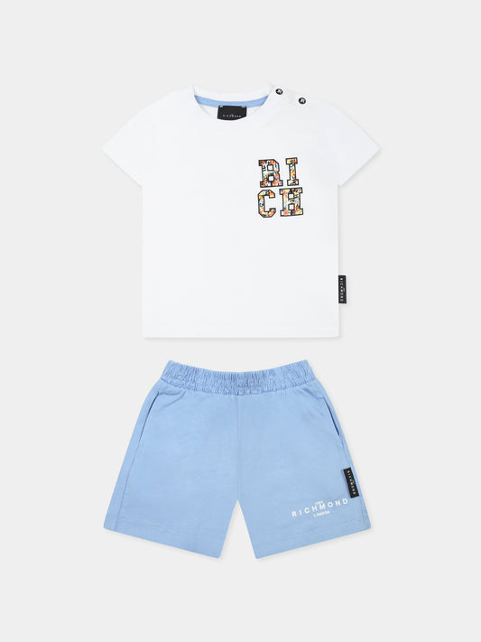 Completo celeste per neonato con logo,Richmond,RIP25050CJ COLOR BLOCK