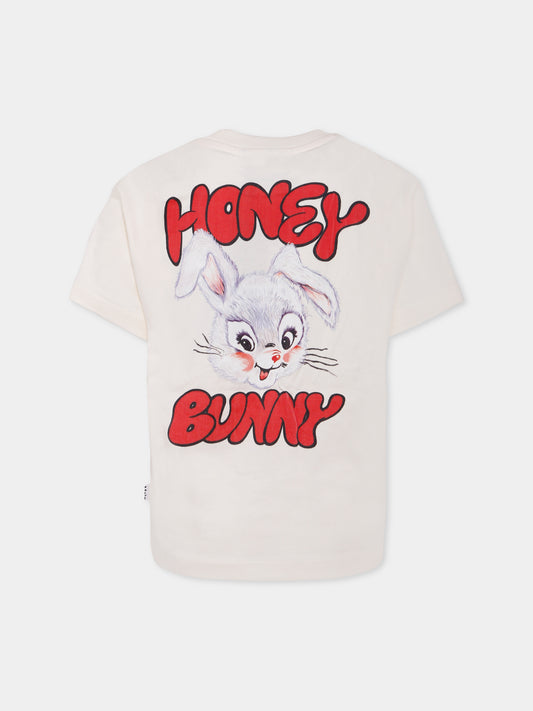 T-shirt Riley avorio per bambina con coniglio e scritta,Molo,2W25A204 5498