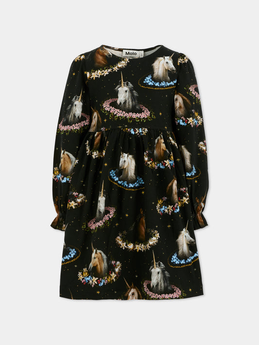 Vestito Camie nero per bambina con unicorni,Molo,2W25E245 9383