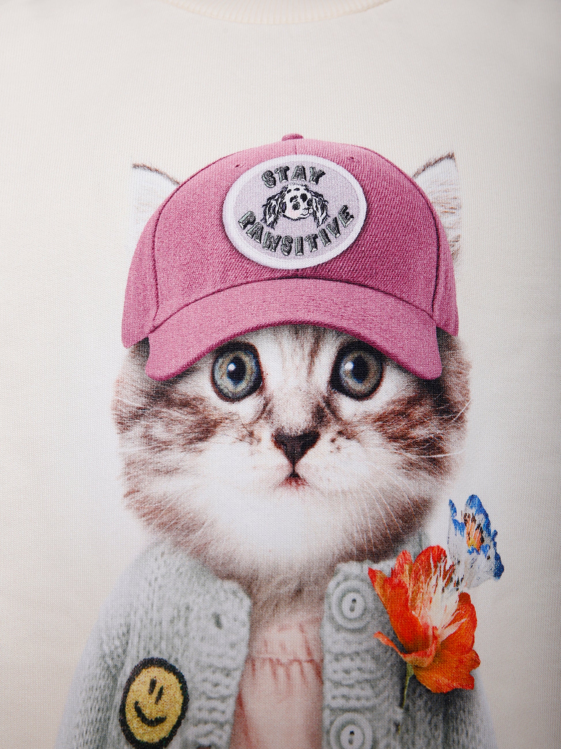 Felpa Maxi avorio per bambina con gatto,Molo,2W25J211 9730