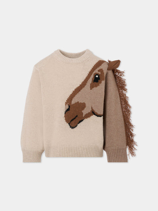 Maglione Gisela beige per bambina con cavallo,Molo,2W25K216 9603