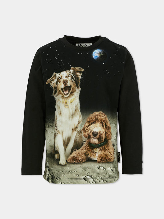 T-shirt Reif nera per bambino con cani,Molo,1W25A403 9614