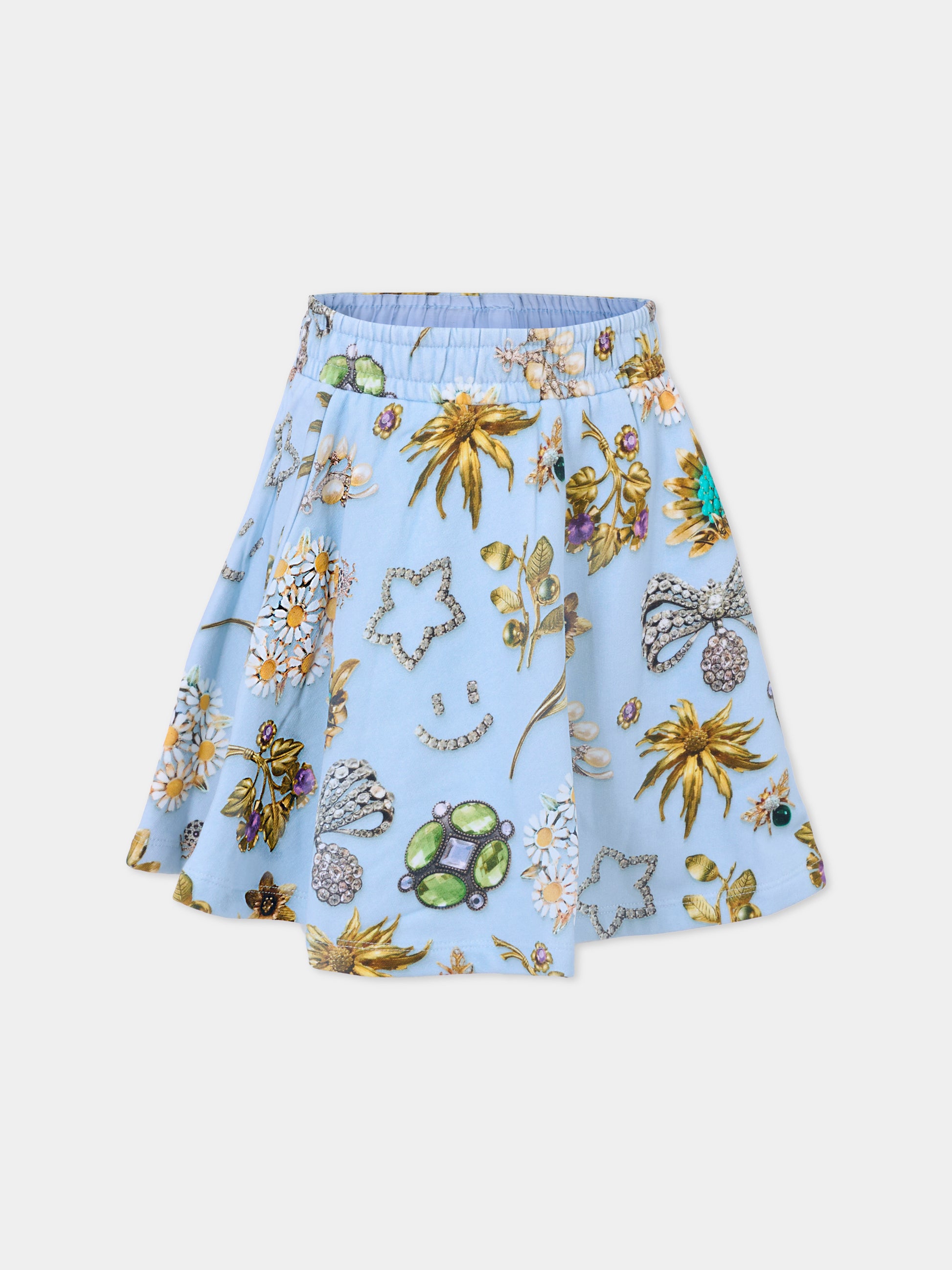 Gonna azzurra per bambina con gioielli all over,Molo,2W25D104 9379