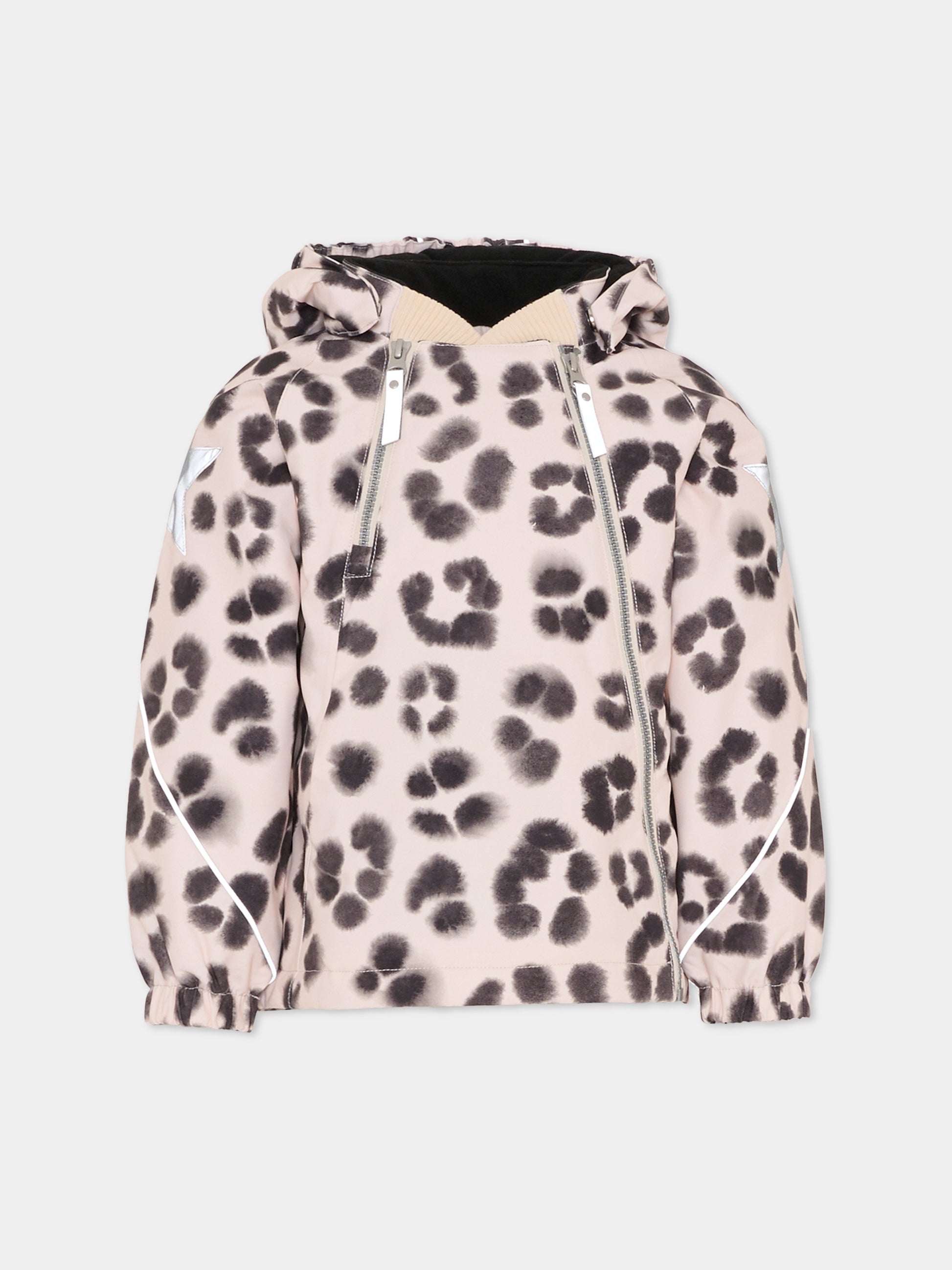 Piumino da neve Hopla beige per bambina con stampa animalier,Molo,5W25M316 9363