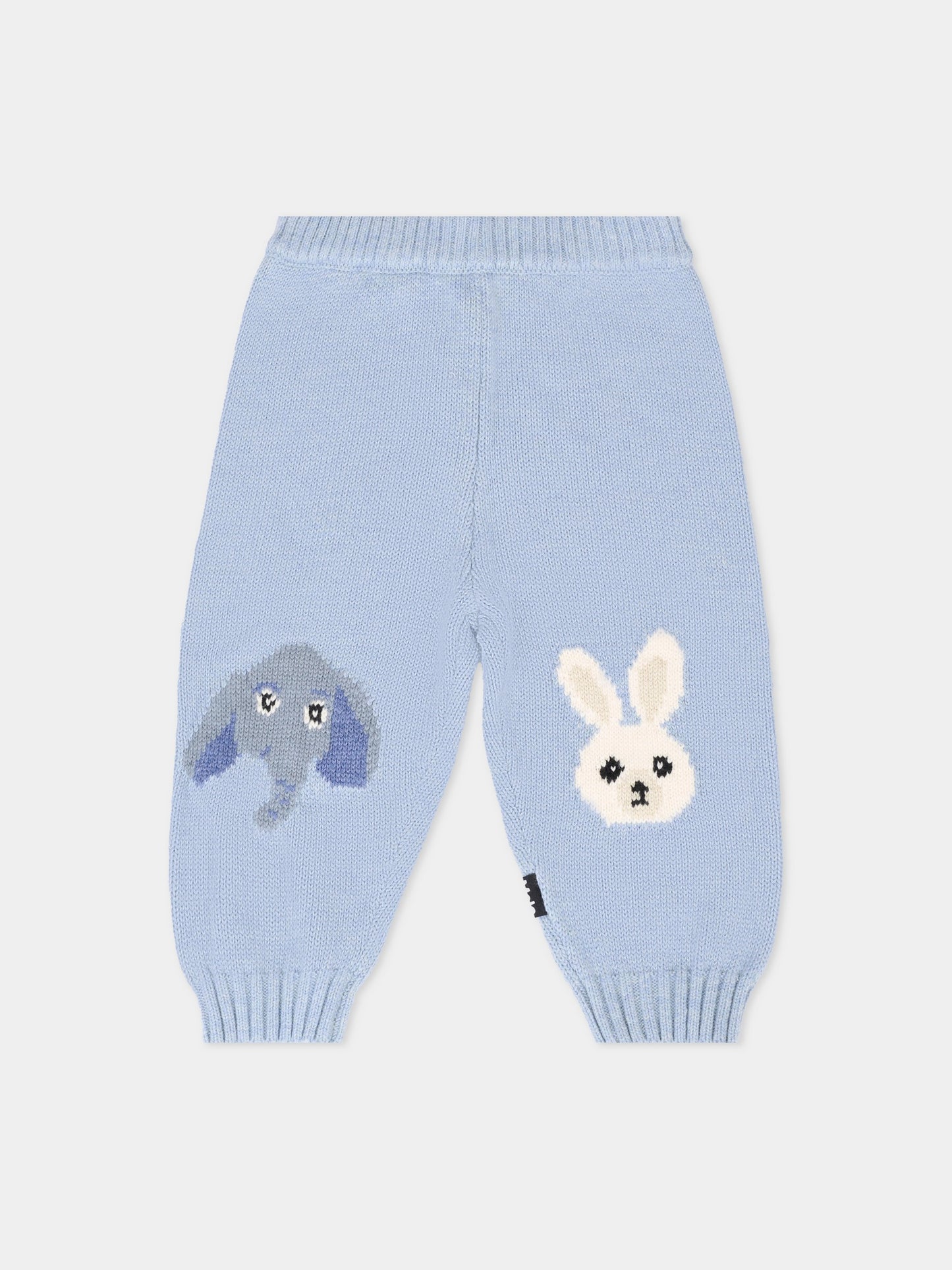 Pantaloni Sol azzurri per neonato con elefante e coniglio,Molo,6W25I206 9677