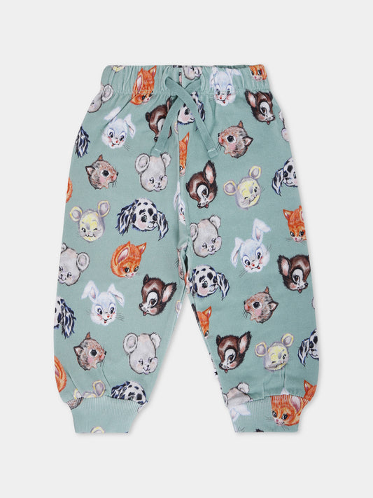 Pantaloni Simeon verdi per neonati con animali all over,Molo,6W25I209 9399