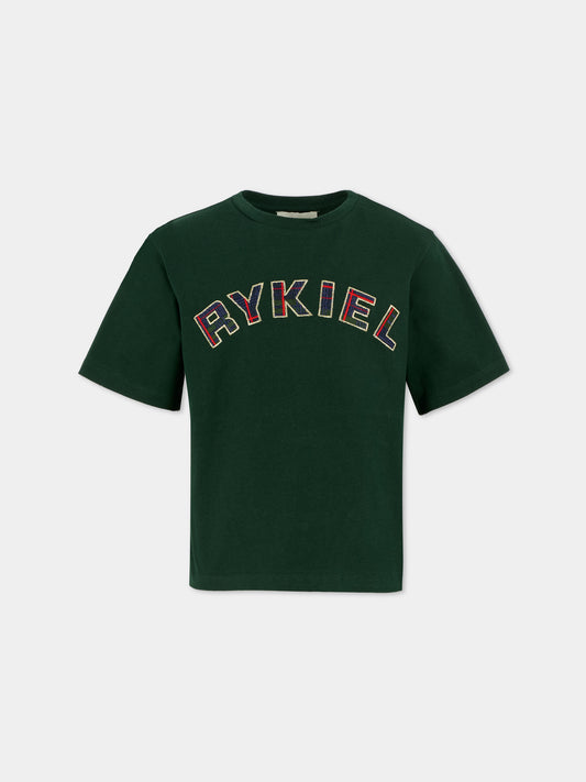 T-shirt verde per bambina con logo ricamato,Sonia Rykiel Paris,A00352 677