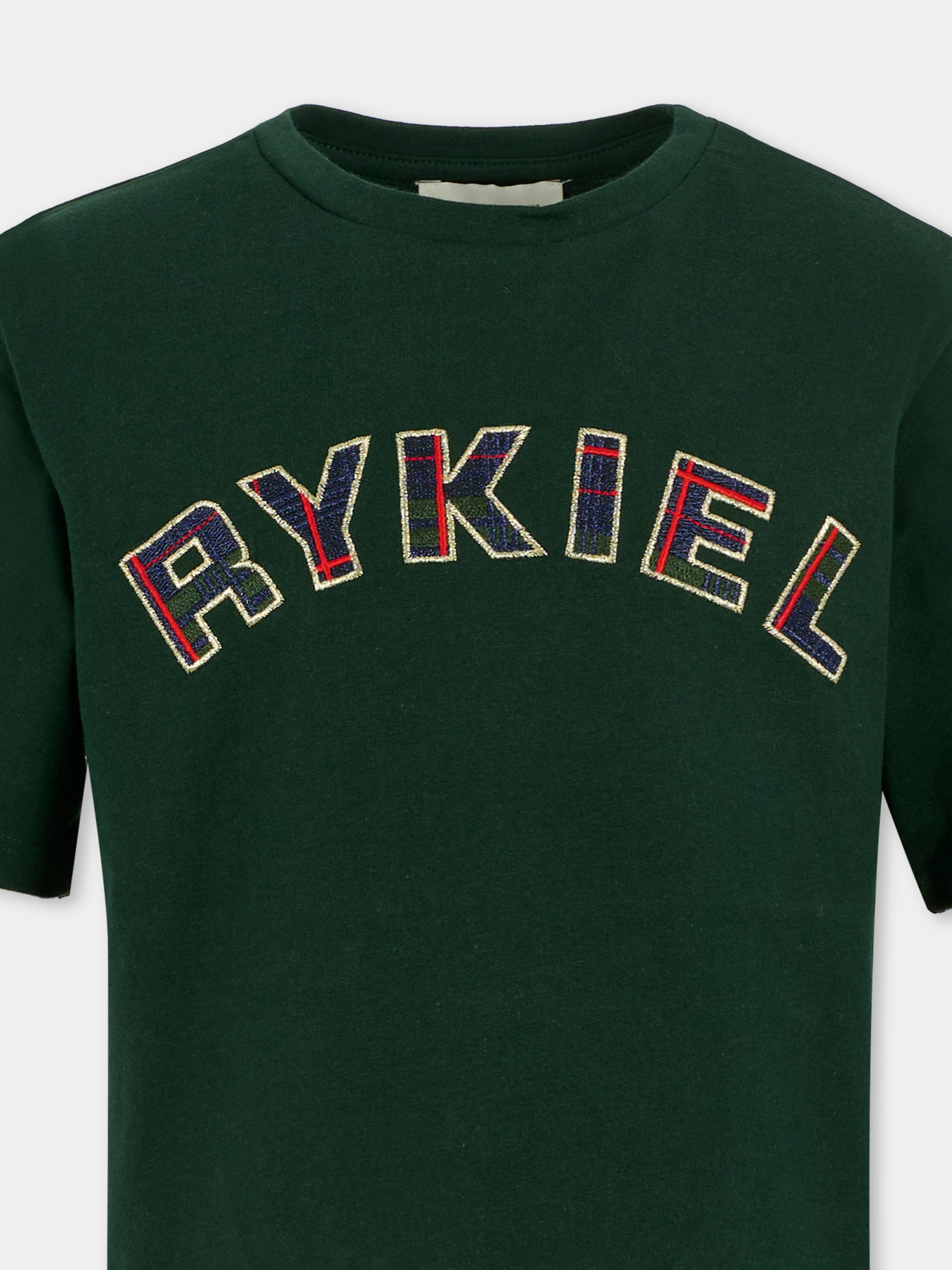 T-shirt verde per bambina con logo ricamato,Sonia Rykiel Paris,A00352 677