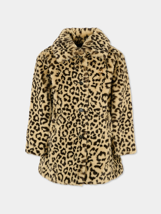 Ecopelliccia marrone per bambina con stampa animalier,Sonia Rykiel Paris,A00360 Z47