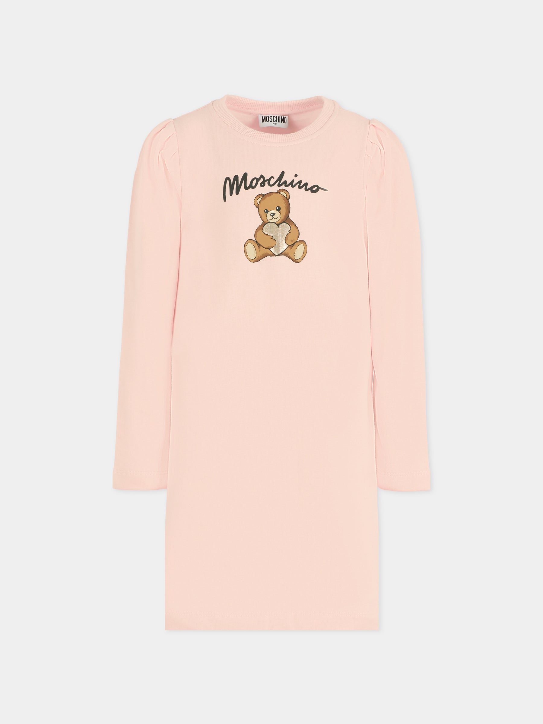 Vestito rosa per bambina con Teddy Bear e cuore,Moschino Kids,HBV0FC LCA40 50209