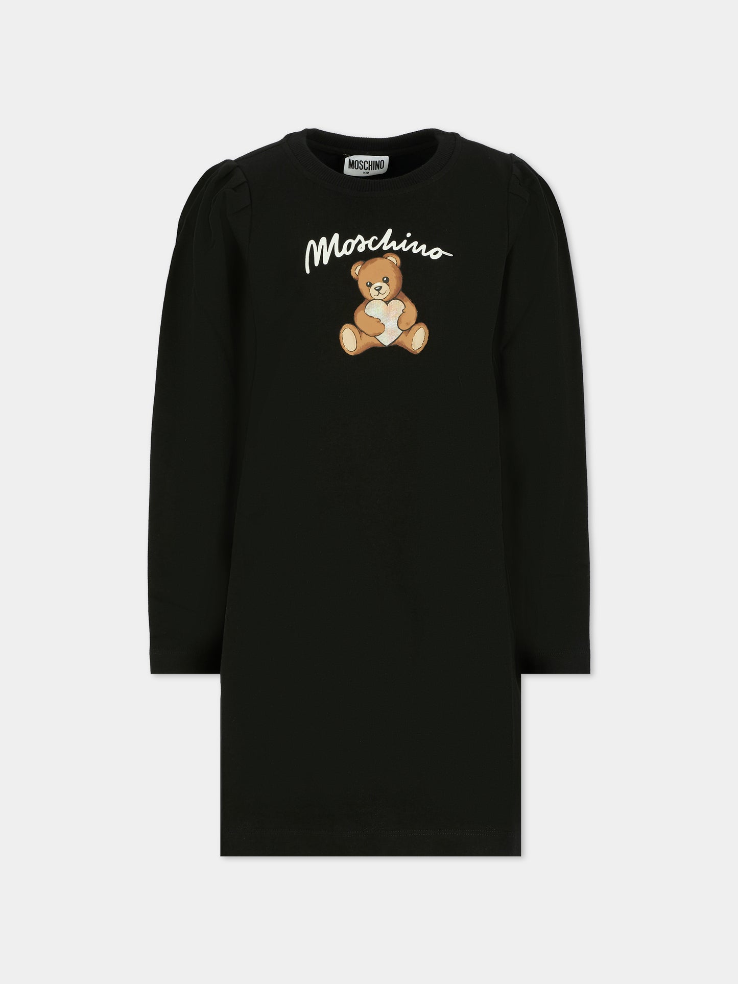 Vestito nero per bambina con Teddy Bear e cuore,Moschino Kids,HBV0FC LCA40 60100