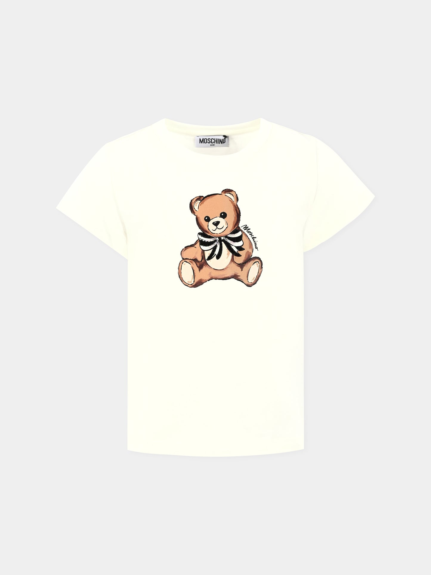 T-shirt avorio per bambina con Teddy Bear e paillettes,Moschino Kids,HCM06K LBA11 10063