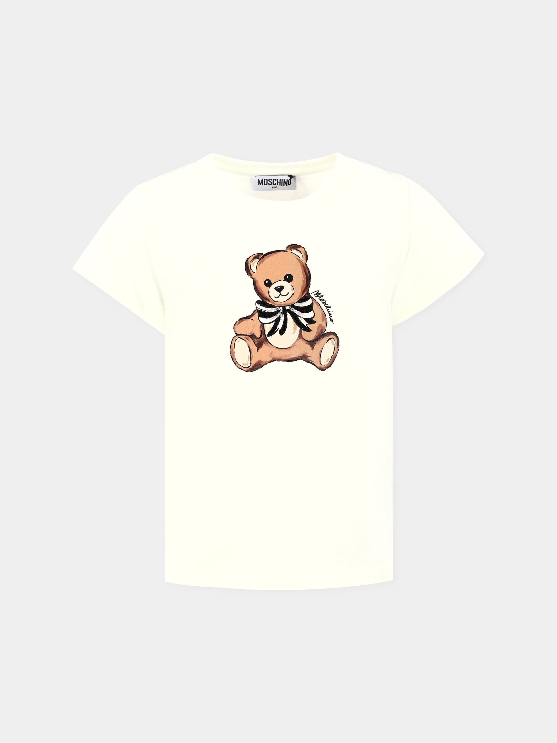 T-shirt avorio per bambina con Teddy Bear e paillettes,Moschino Kids,HCM06K LBA11 10063