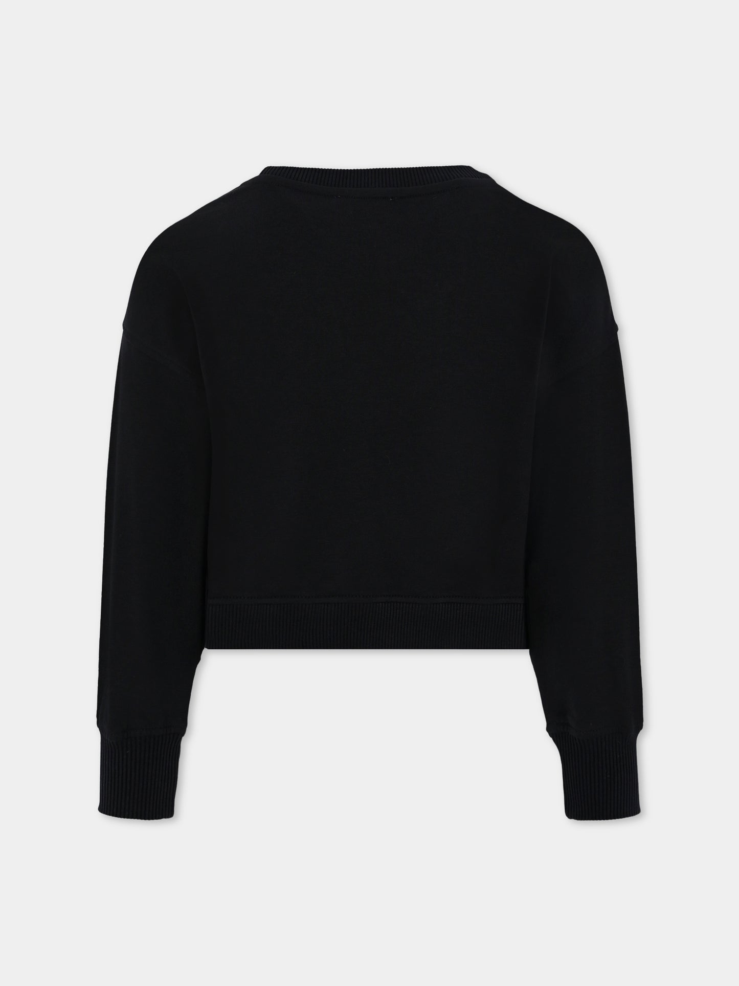 Felpa crop nera per bambina con Teddy Bear e paillettes,Moschino Kids,HDF06G LDA16 60100