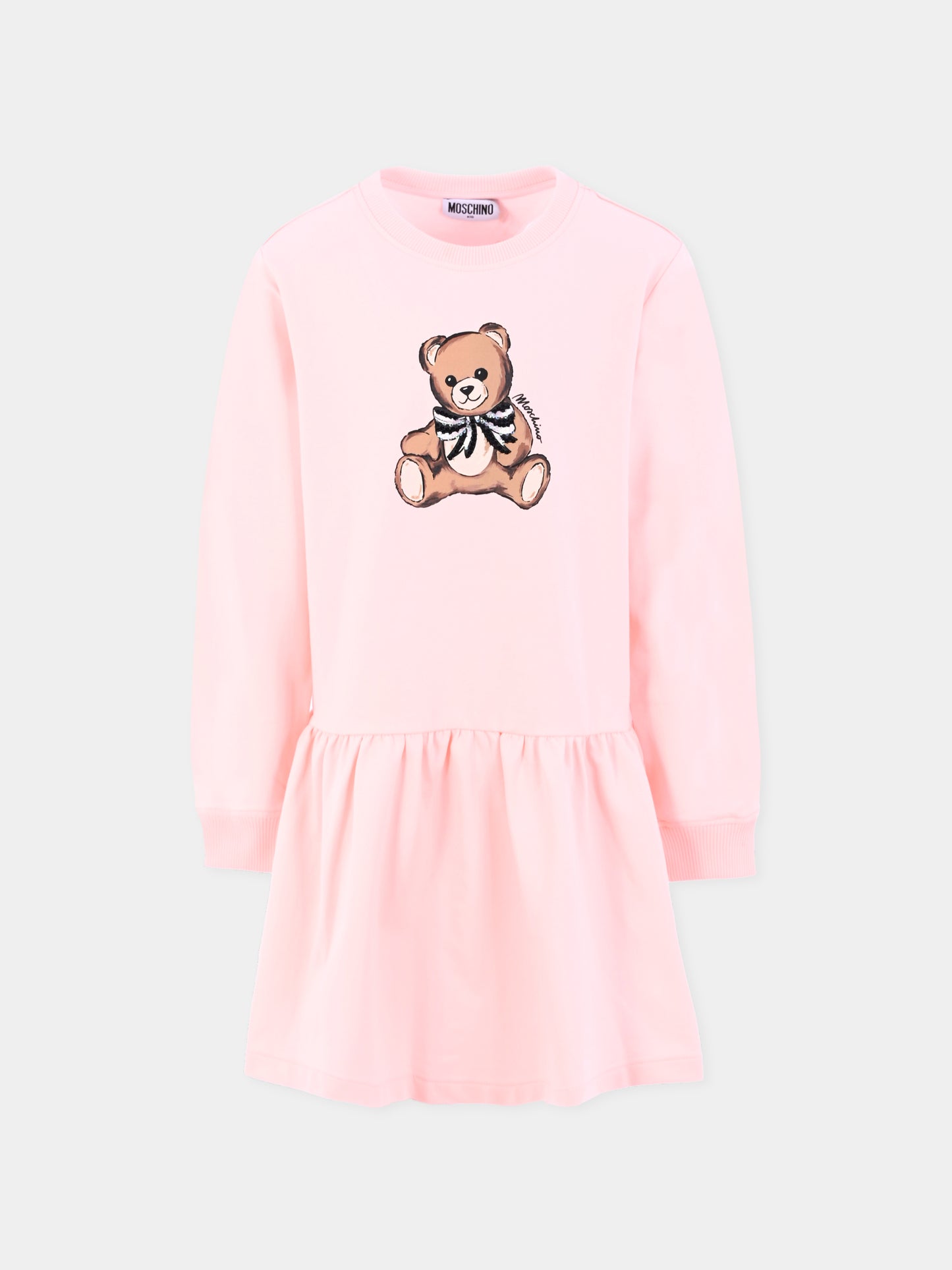 Vestito rosa per bambina con Teddy Bear e paillettes,Moschino Kids,HDV0H7 LDA16 50209