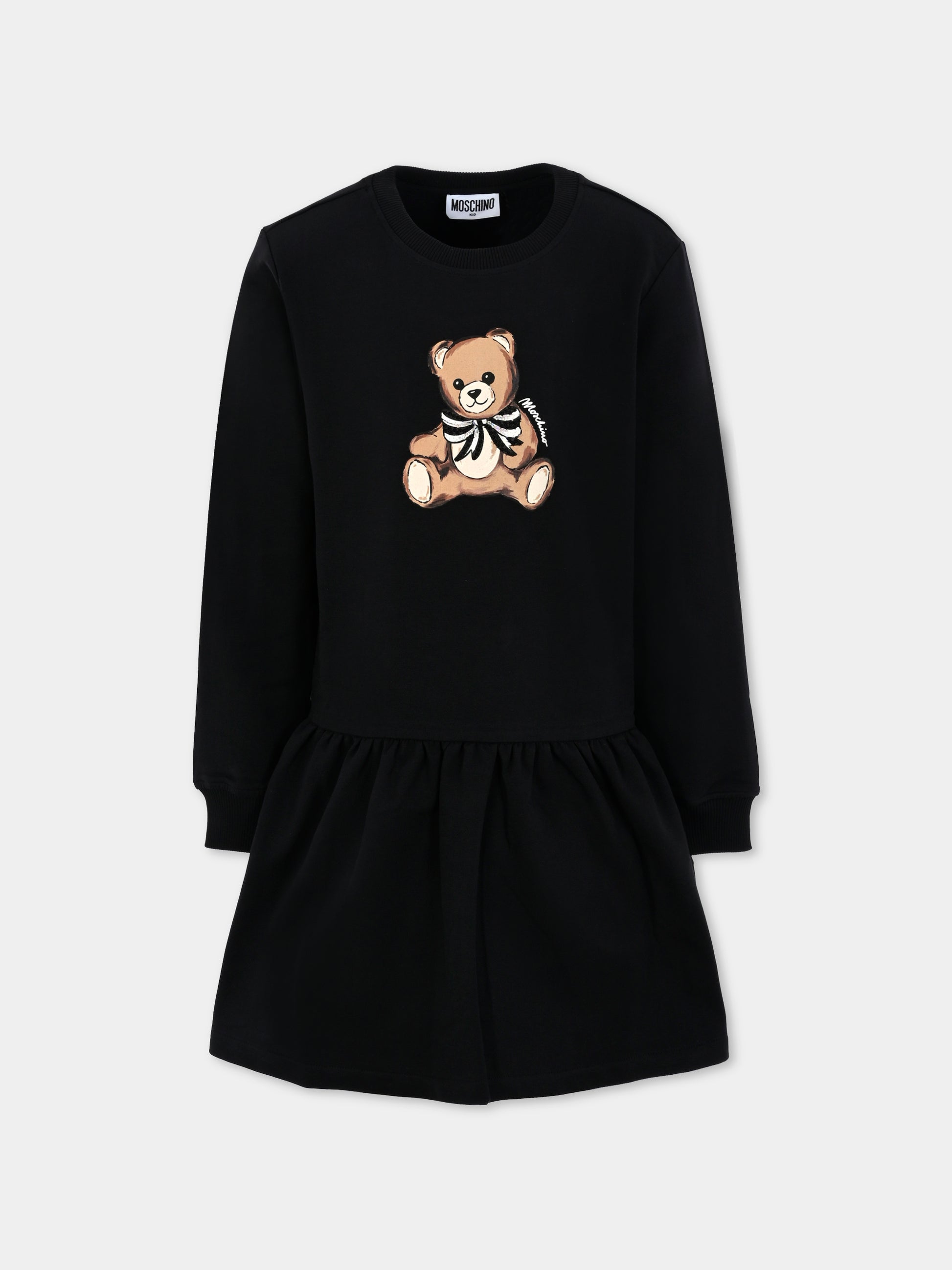 Vestito nero per bambina con Teddy Bear e paillettes,Moschino Kids,HDV0H7 LDA16 60100