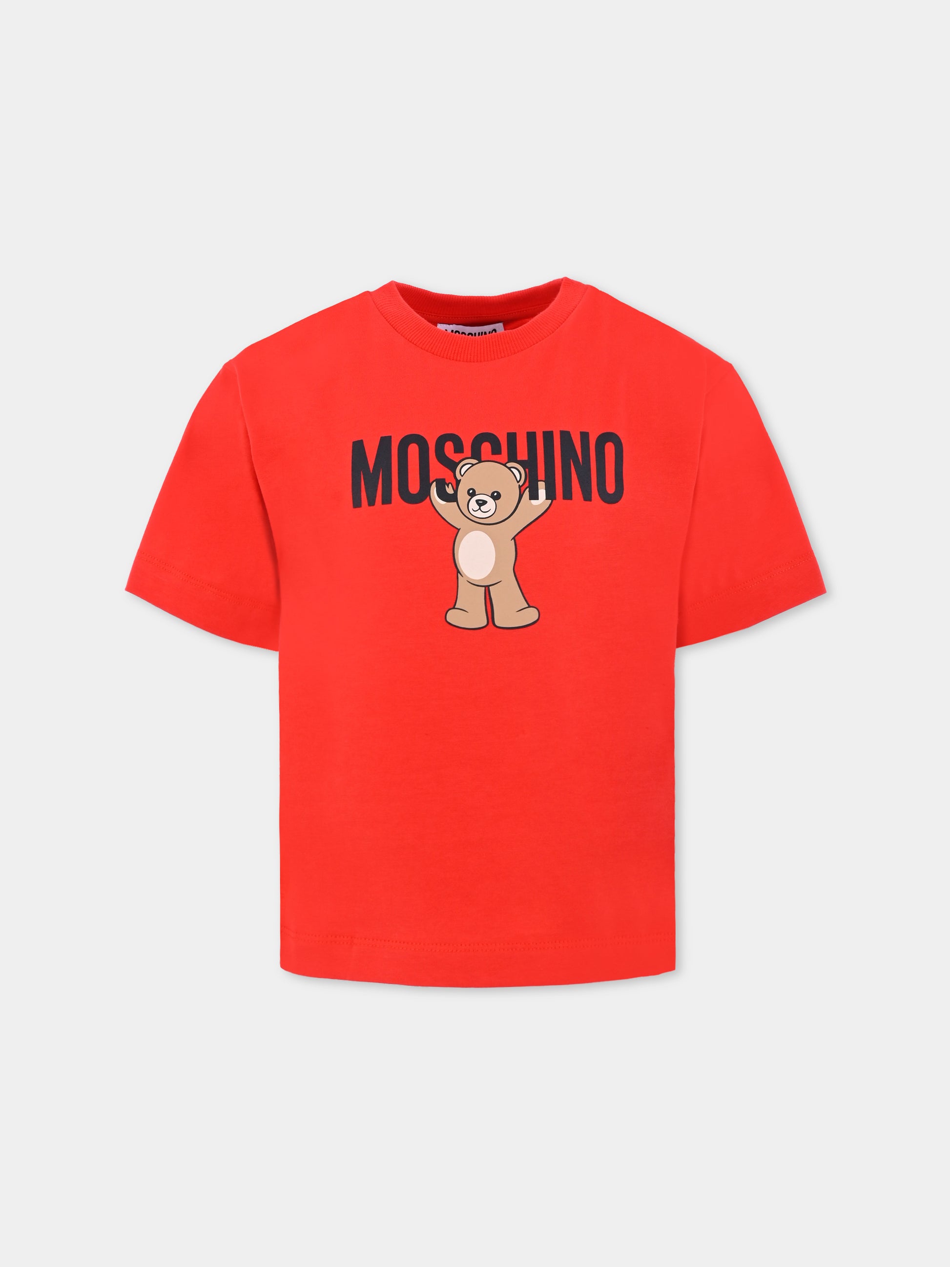 T-shirt rossa per bambini con Teddy Bear,Moschino Kids,HMM05G LAA10 50109