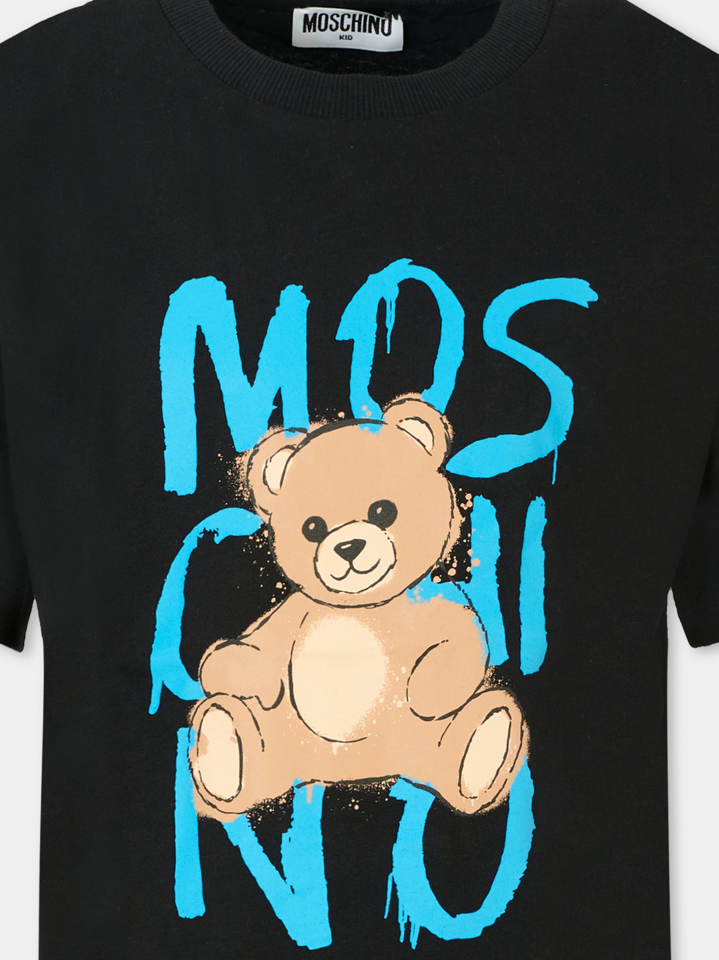 T-shirt nera per bambino con Teddy Bear e logo,Moschino Kids,HNM05G LAA20 60100