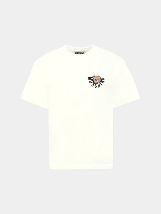 T-shirt avorio per bambini con logo e Teddy Bear,Moschino Kids,HOM05G LAA10 10063