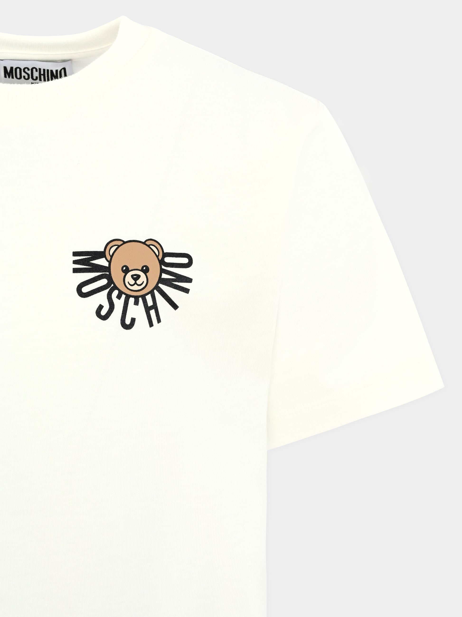 T-shirt avorio per bambini con logo e Teddy Bear,Moschino Kids,HOM05G LAA10 10063
