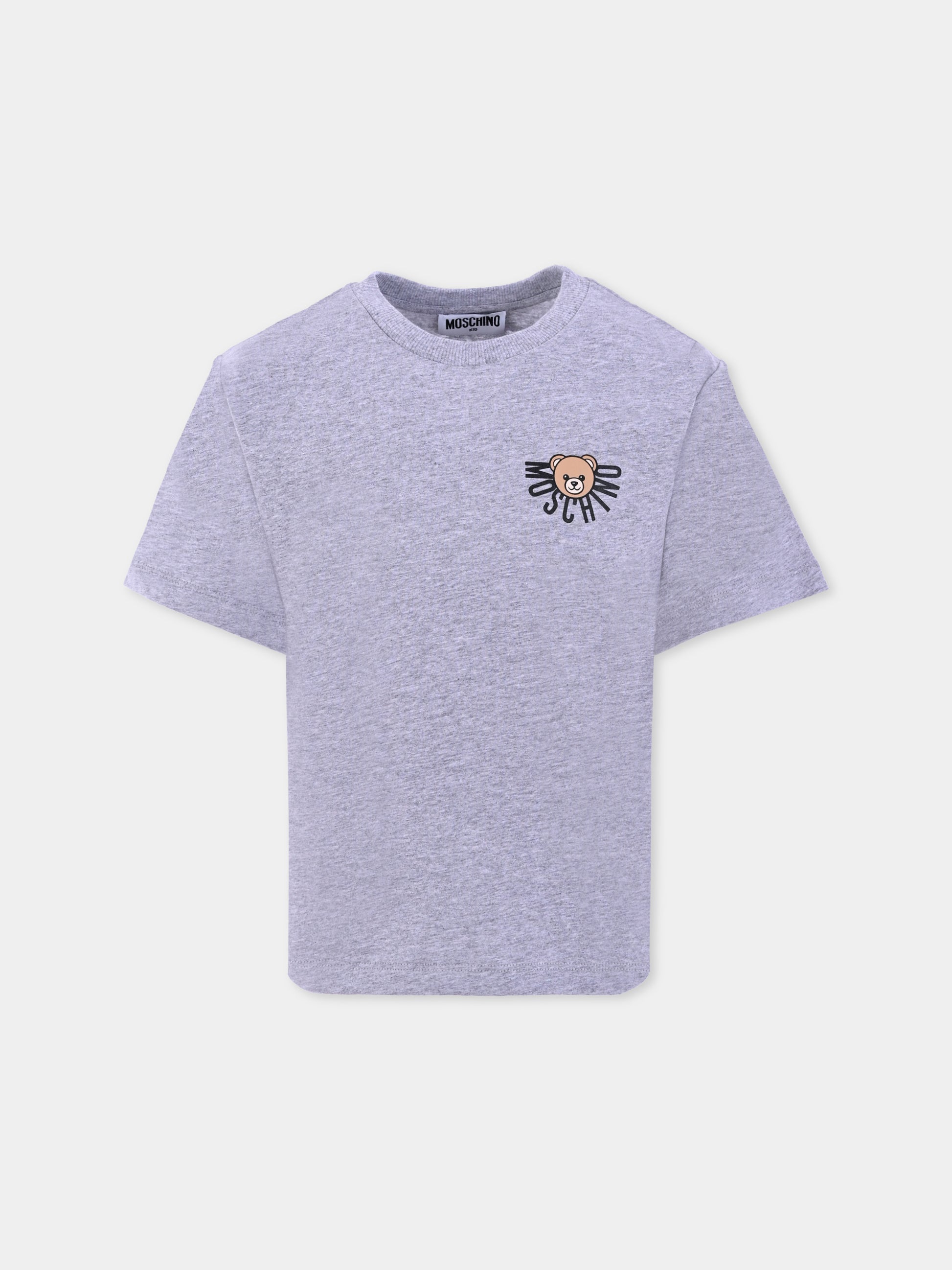 T-shirt grigia per bambini con logo e Teddy Bear,Moschino Kids,HOM05G LAA10 60901
