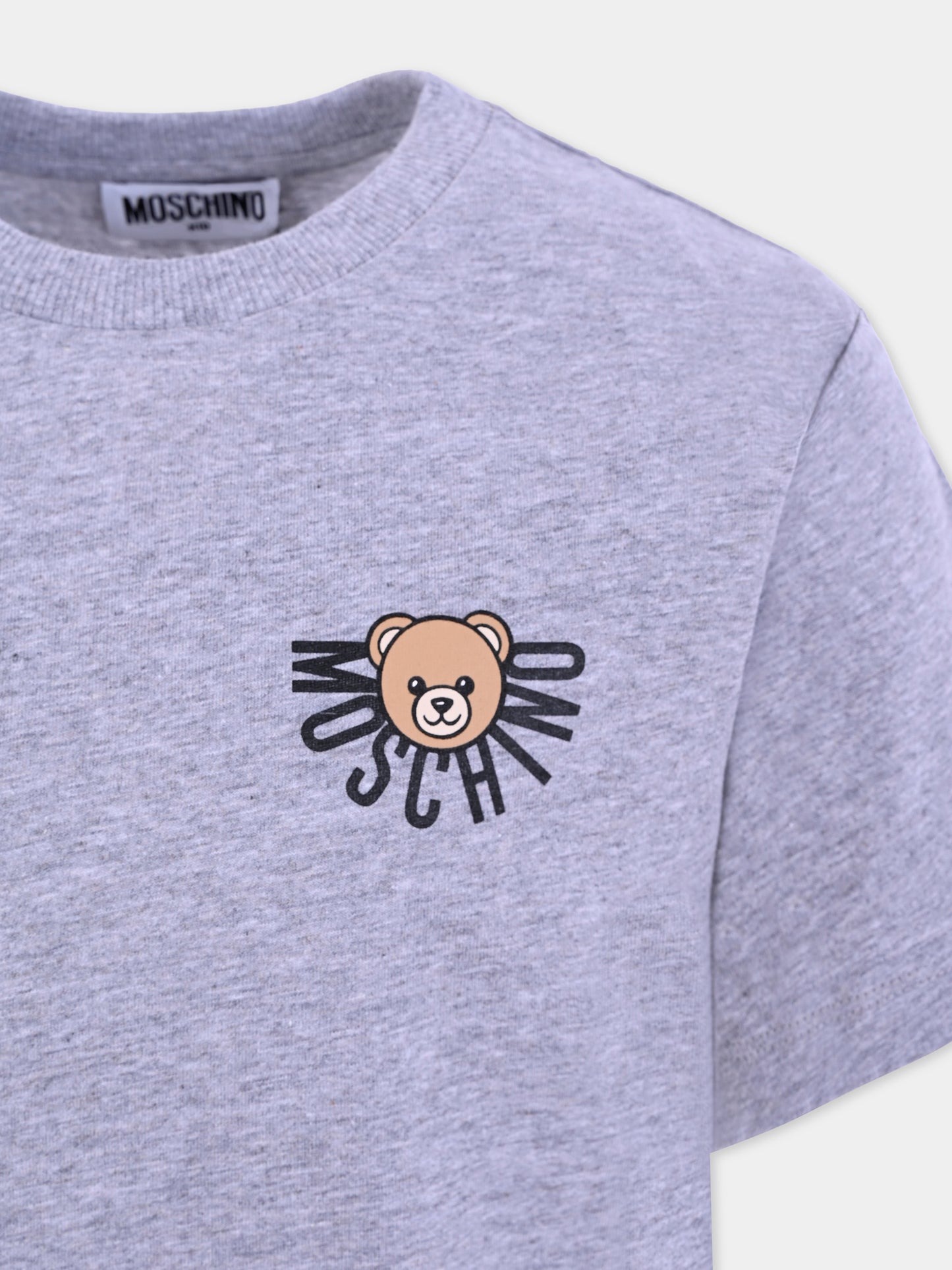 T-shirt grigia per bambini con logo e Teddy Bear,Moschino Kids,HOM05G LAA10 60901